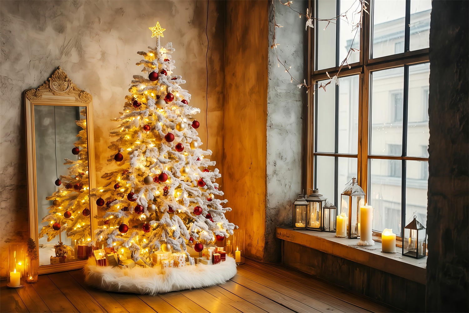 New Year Photo Backdrop Christmas Tree Candlelit Happy New Year Backdrop UK TWW512-9