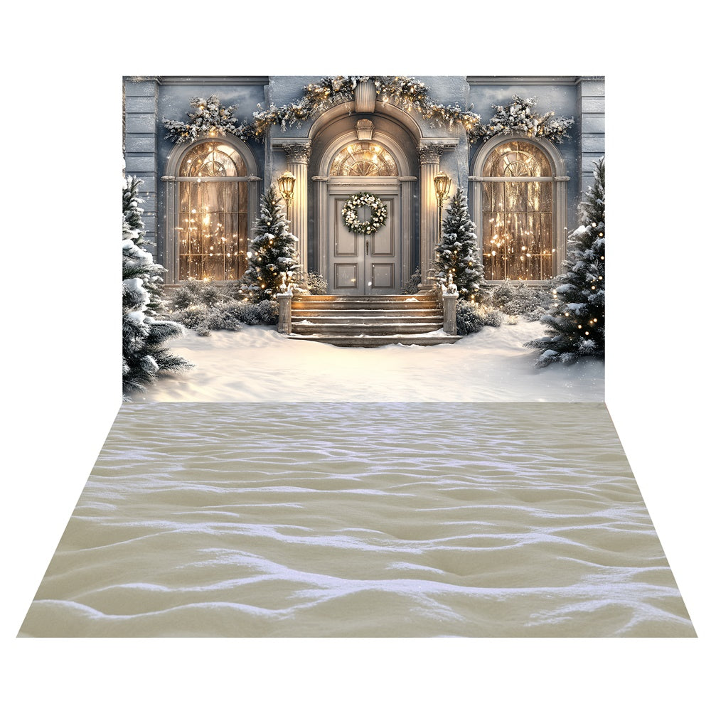 Elegant Winter Porch Backdrop+Snow Dune Floor Backdrop UK TWW57-101