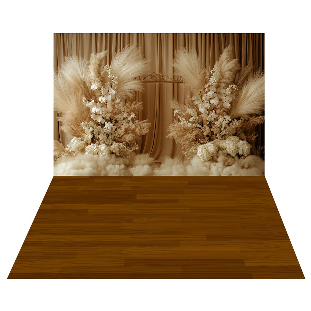 Cream Floral Dream Backdrop+Classic Wood Floor Backdrop UK TWW57-105