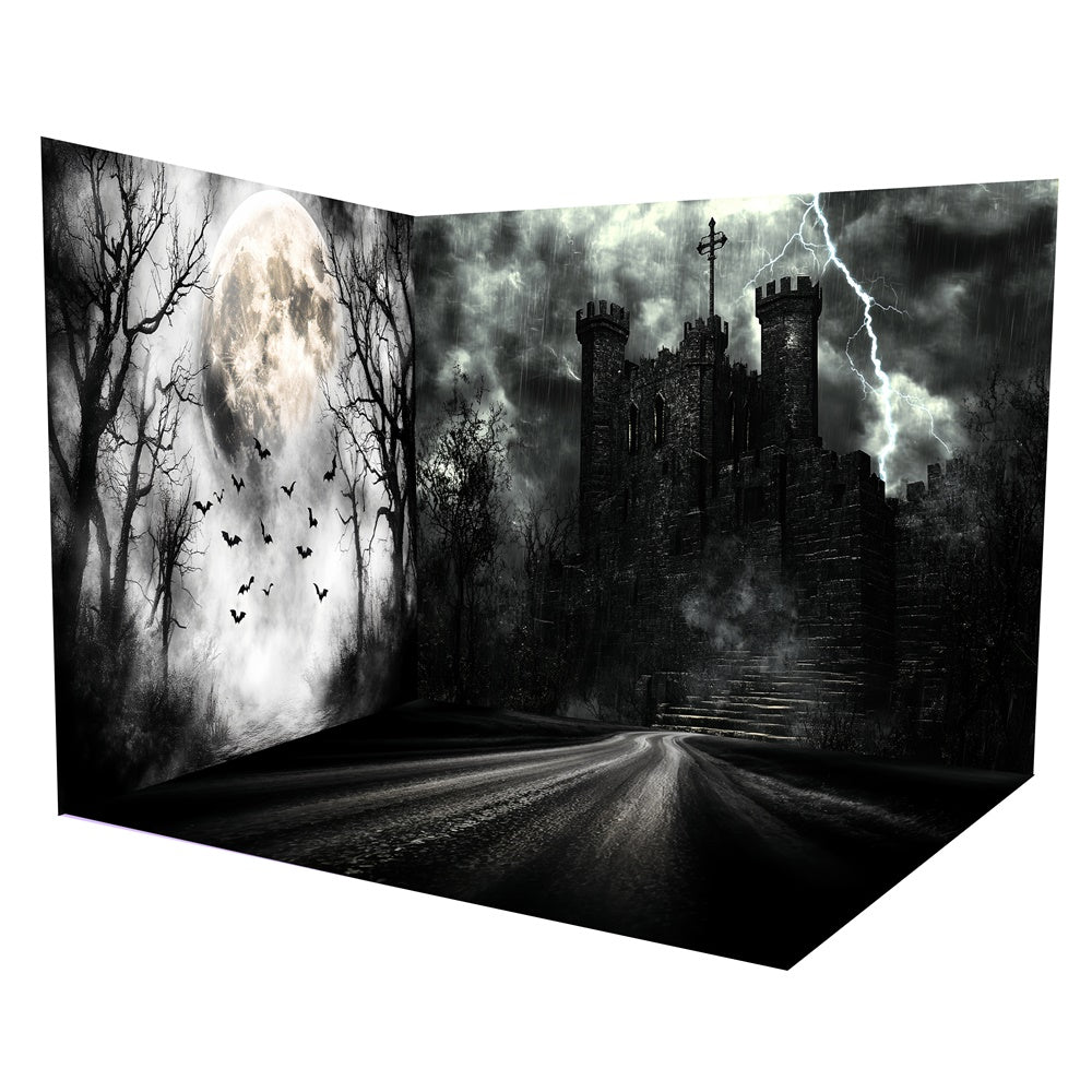 Halloween Picture Backdrop Stormy Bats Towers Backdrop Room Set UK TWW57-56