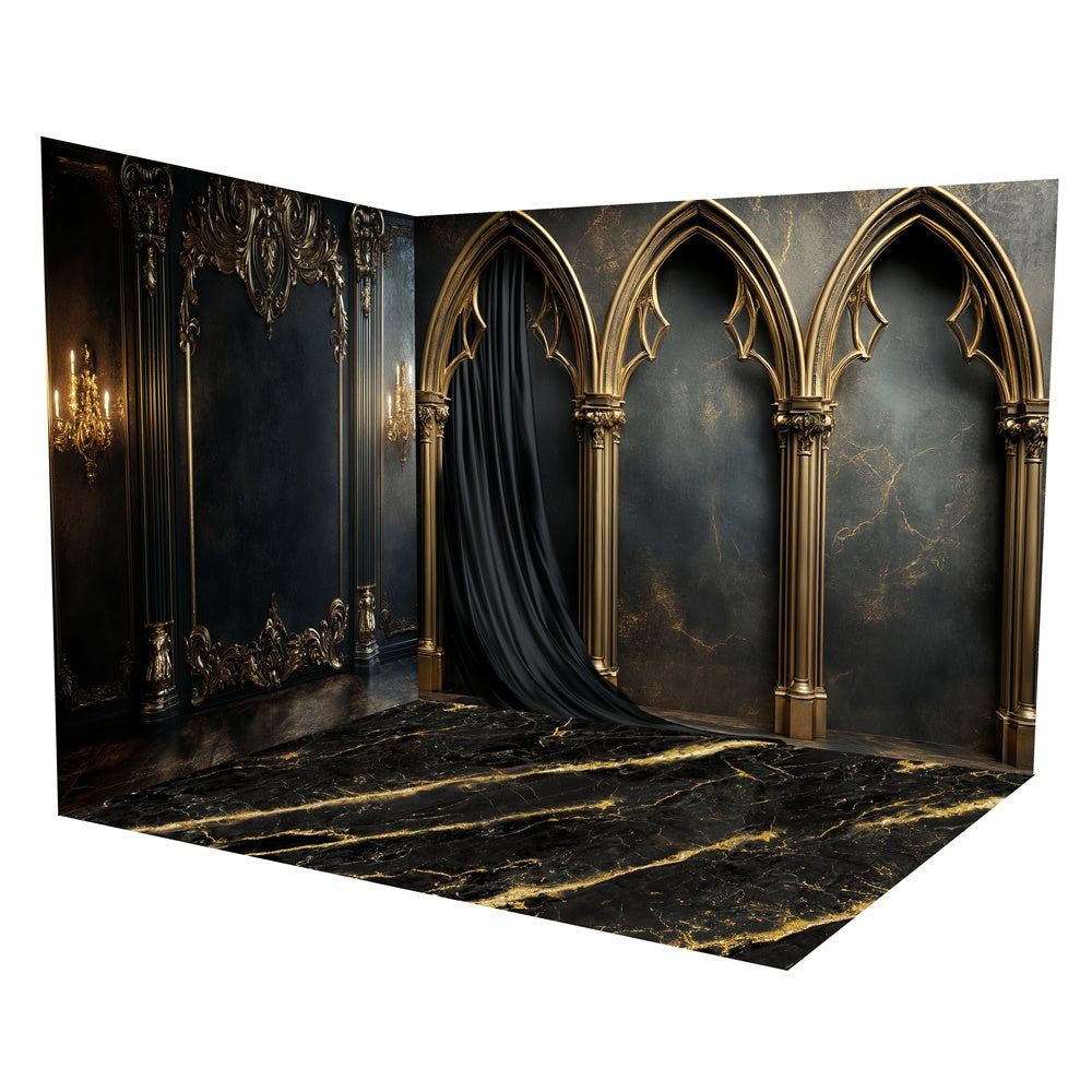 Vintage Wall Backdrop Gothic Gold Arch Hall Backdrop Room Set UK TWW57-65