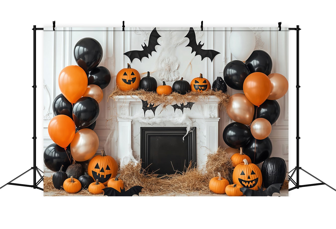 Halloween Wall Backdrop Pumpkin Fireplace with Balloon Decor Halloween Backdrop UK TWW58-1