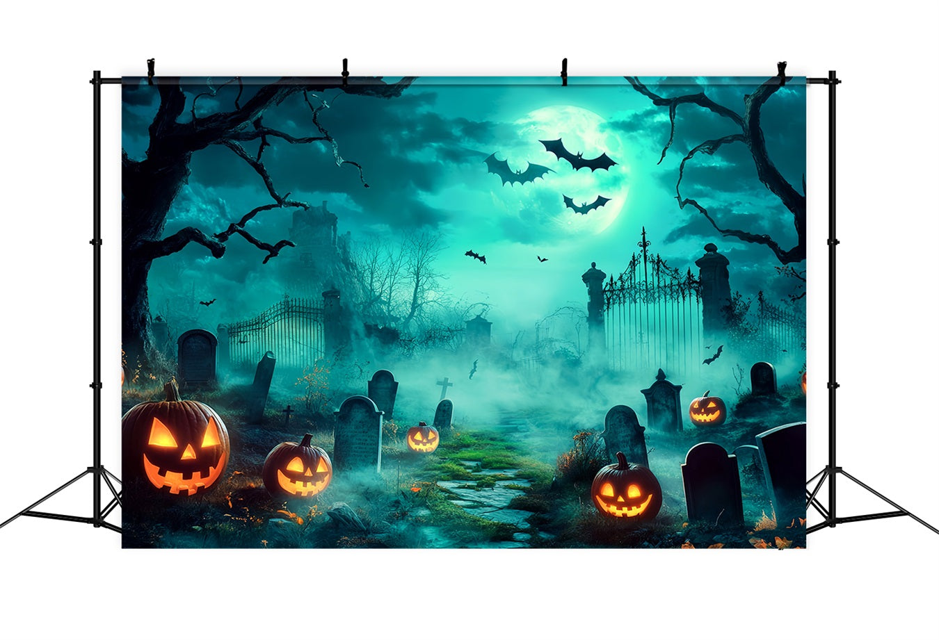 Halloween Graveyard Backdrop Spooky Graveyard with Glowing Jack-O’-Lanterns Halloween Backdrop for Photos UK TWW58-18