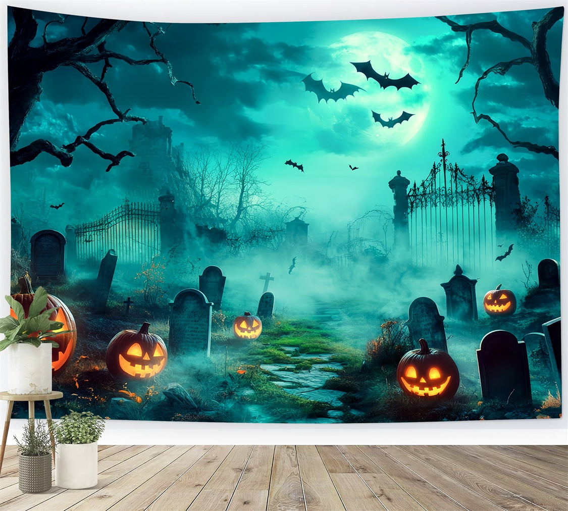 Halloween Graveyard Backdrop Spooky Graveyard with Glowing Jack-O’-Lanterns Halloween Backdrop for Photos UK TWW58-18