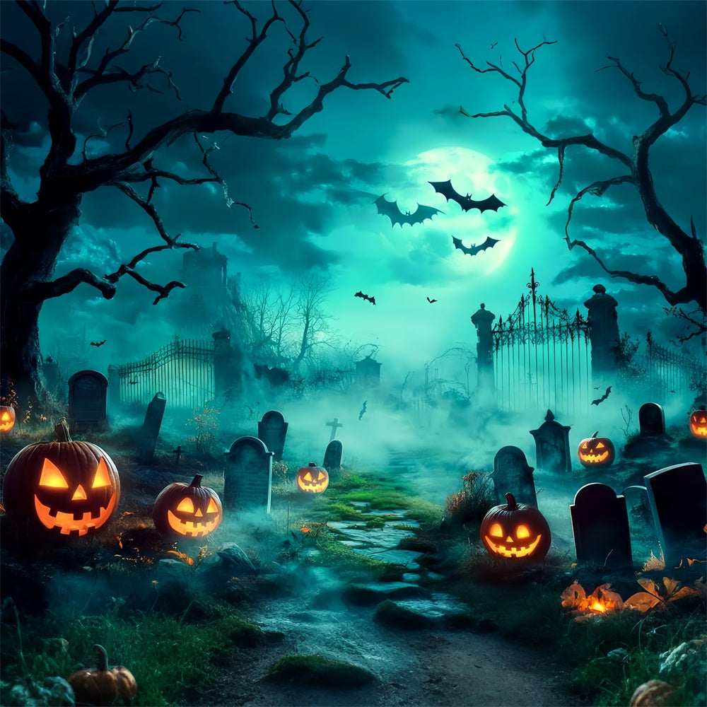Halloween Graveyard Backdrop Spooky Graveyard with Glowing Jack-O’-Lanterns Halloween Backdrop for Photos UK TWW58-18