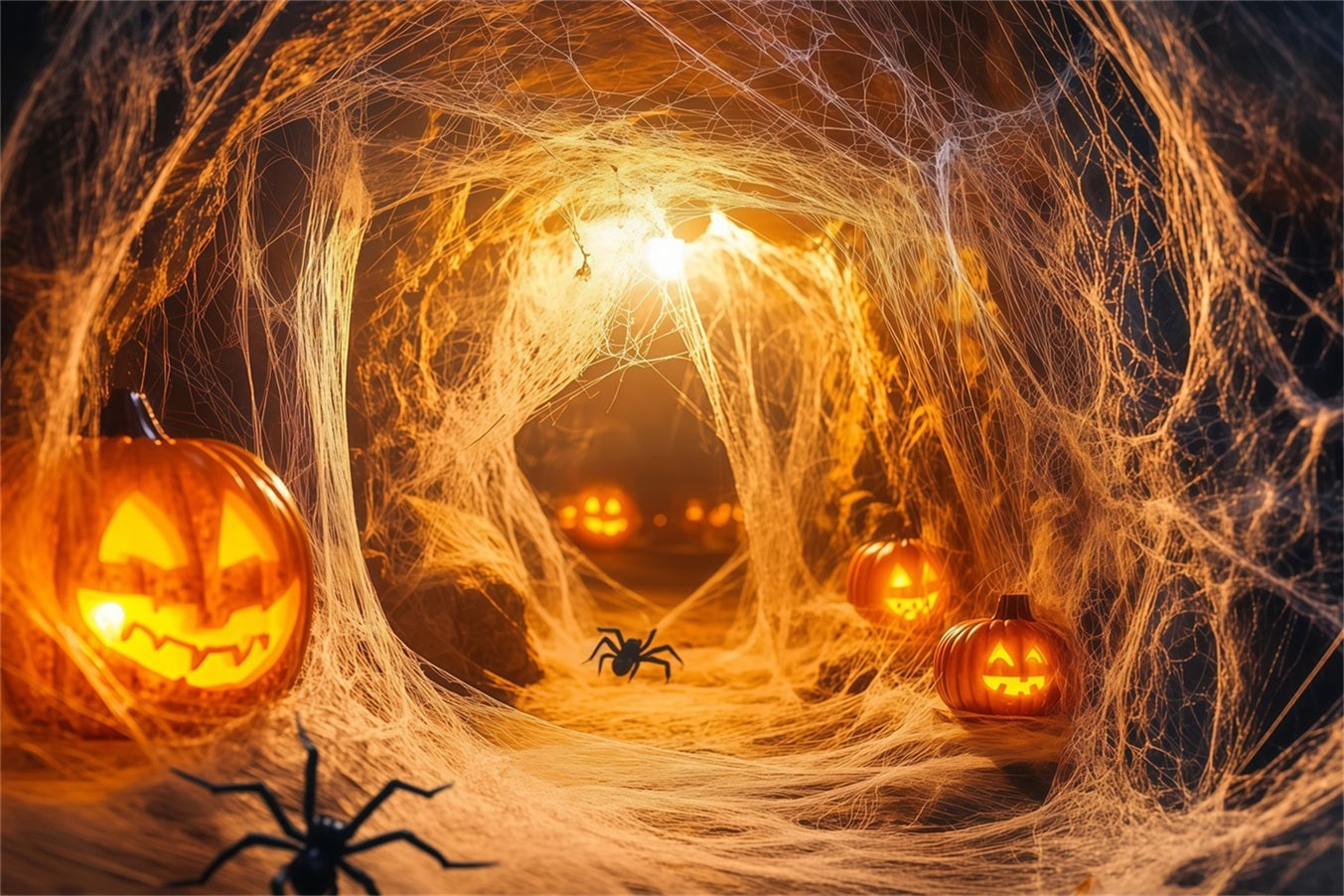 Halloween Wall Backdrop Pumpkin Spider Tunnel with Glowing Webs Halloween Backdrop for Photos UK TWW58-19