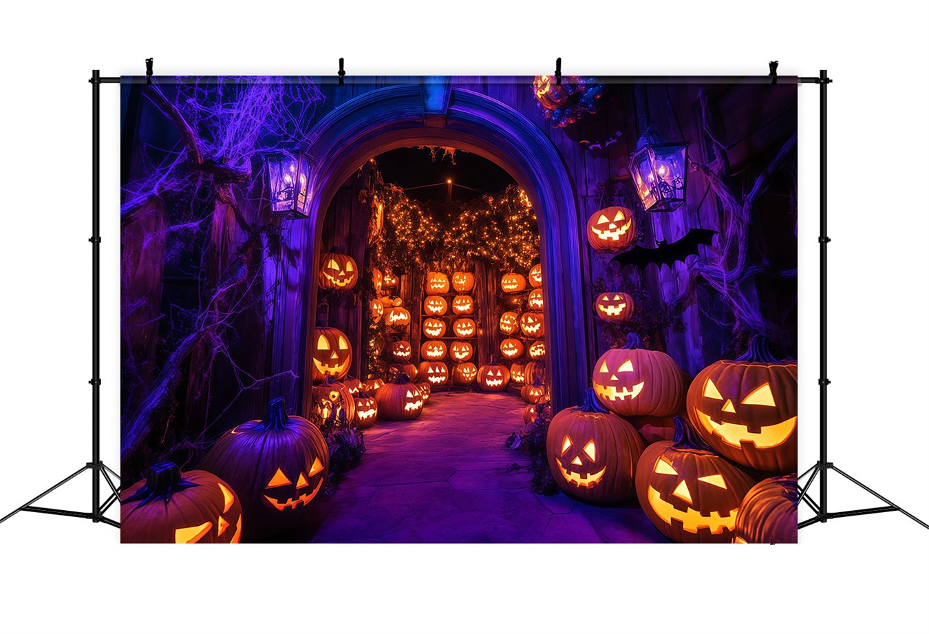 Halloween Wall Backdrop Glowing Jack-O’-Lantern Archway with Spider Webs Halloween Backdrop Ideas UK TWW58-21