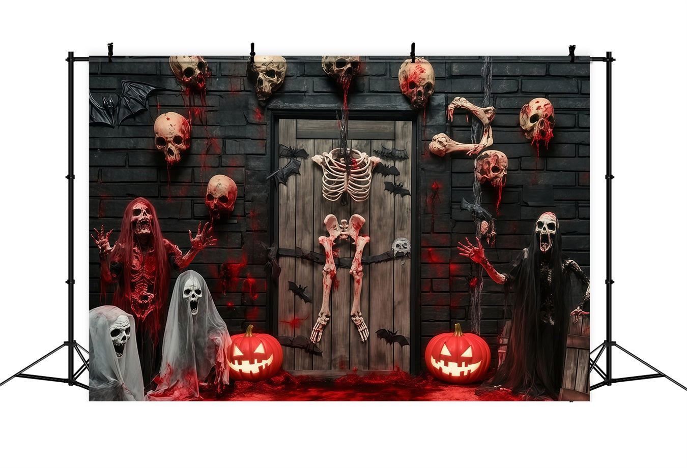 Garage Door Halloween Backdrop Bloody Skeletons and Skulls Haunted Door Scary Halloween Backdrops UK TWW58-35