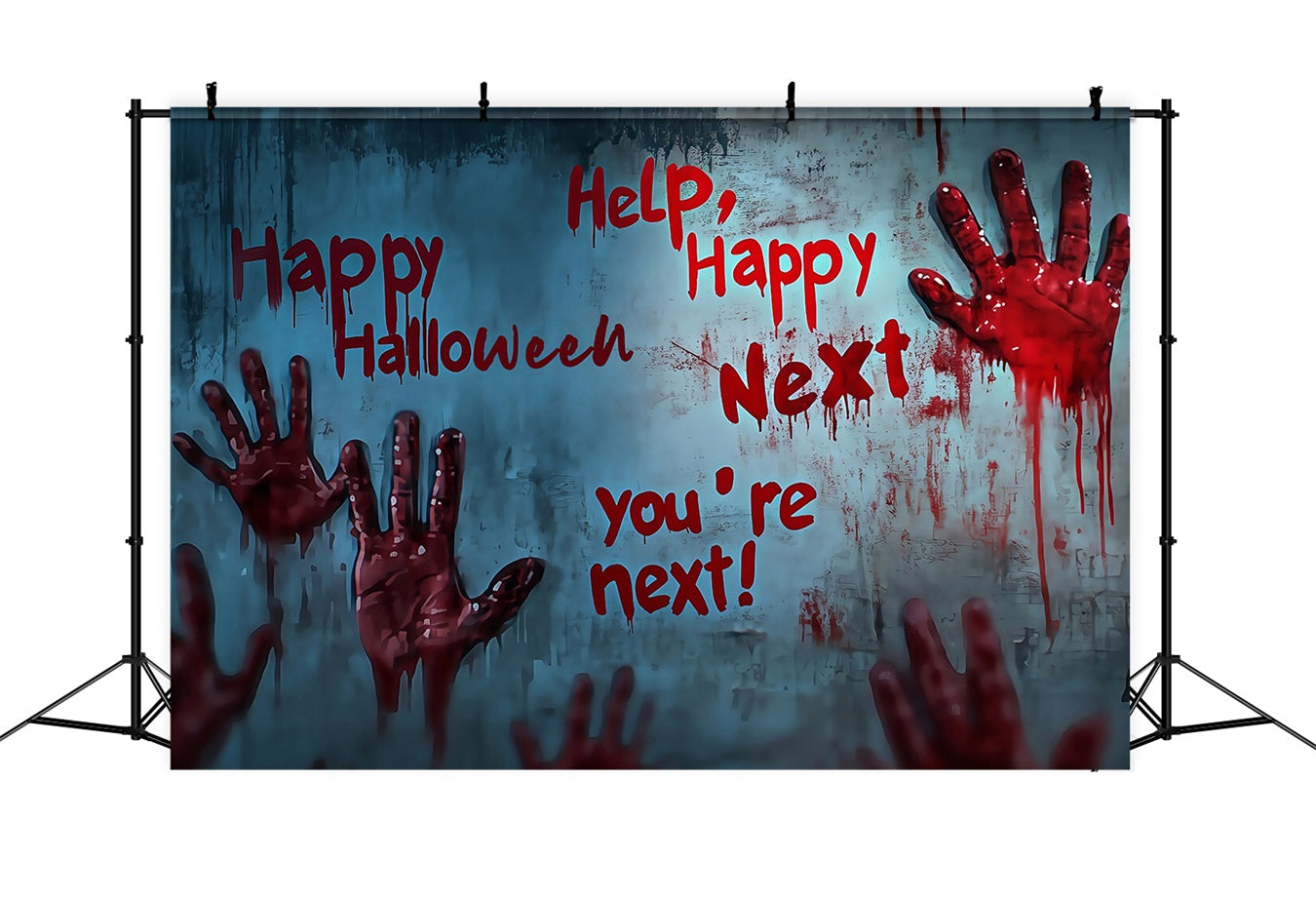 Garage Door Halloween Backdrop Bloody Handprints and Scary Warnings Scary Halloween Backdrops UK TWW58-4