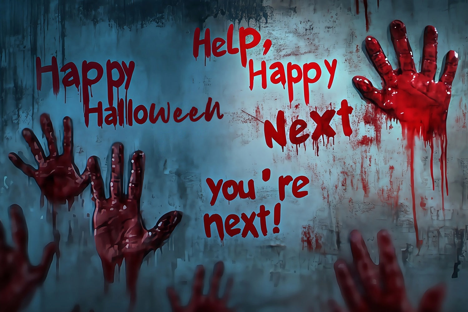 Garage Door Halloween Backdrop Bloody Handprints and Scary Warnings Scary Halloween Backdrops UK TWW58-4