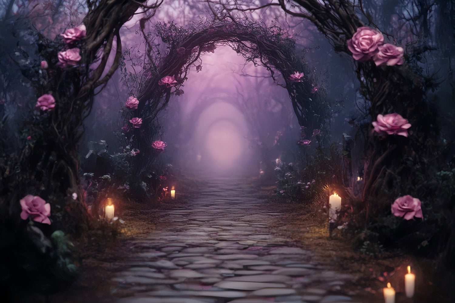 Halloween Enchanted Candlelit Rose Arch Pathway Halloween Backdrop UK TWW58-5