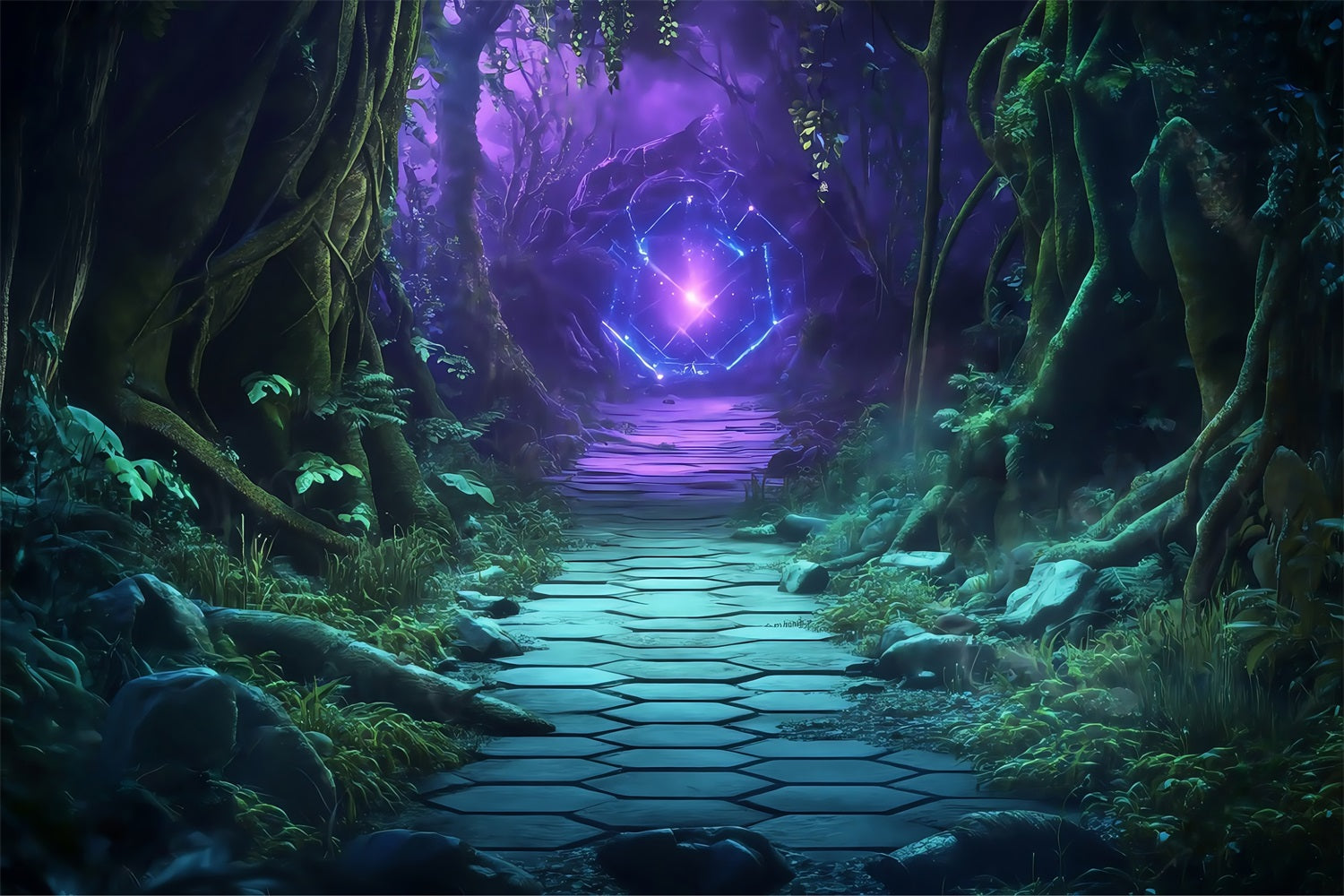 Halloween Mystical Forest Path with Glowing Portal Halloween Backdrop UK TWW58-50