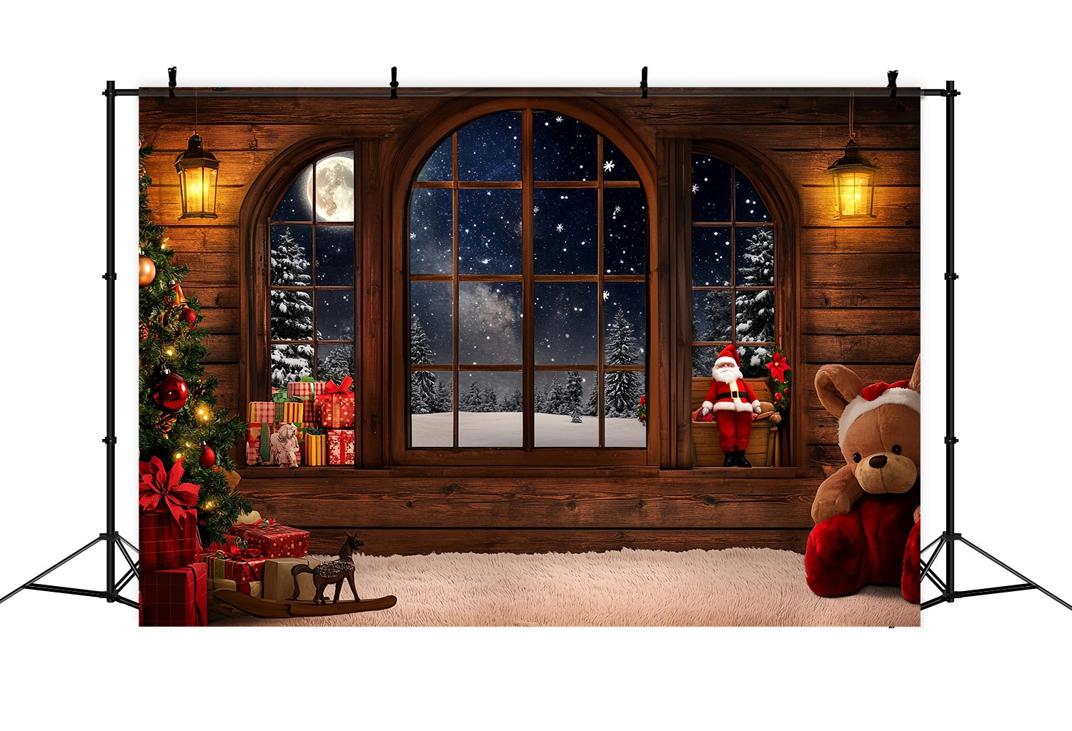 Santa Backdrop Cozy Cabin Window Santa Gifts Christmas Backdrop UK TWW58-53
