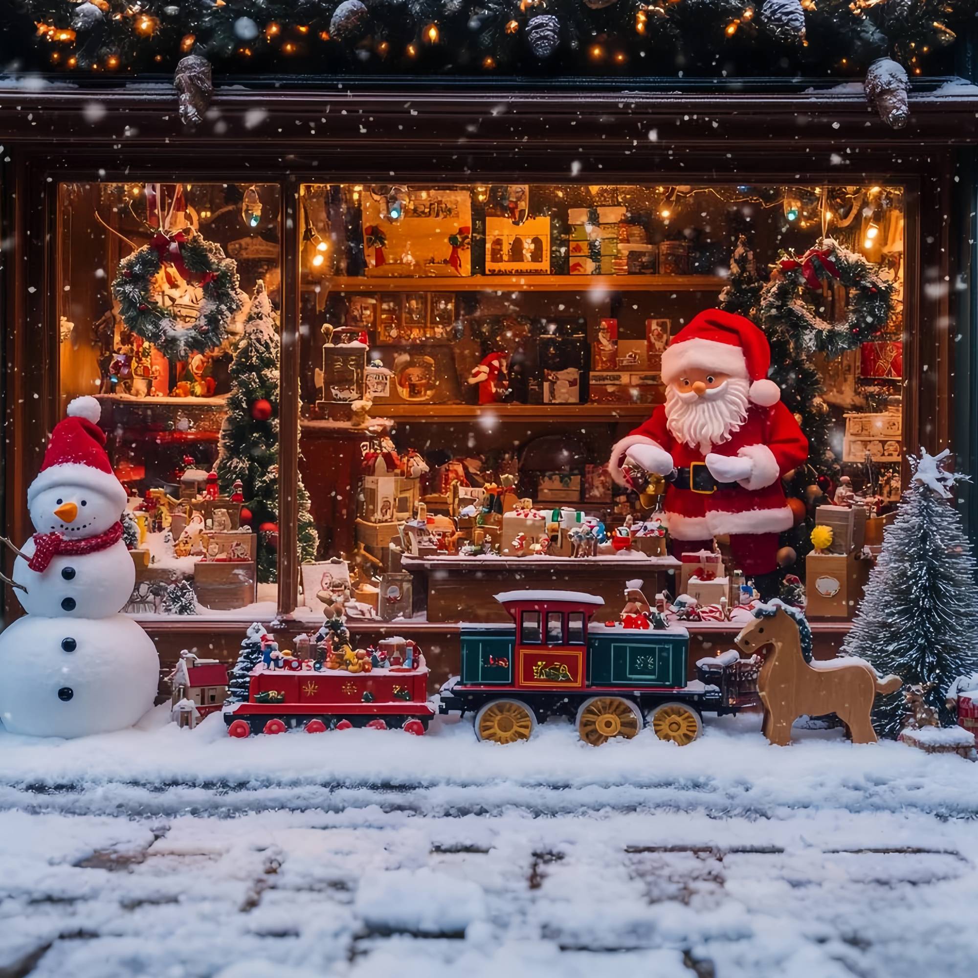 Santa's Workshop Backdrop Snowy Toy Shop Santa Train Christmas Photo Backdrop UK TWW58-55