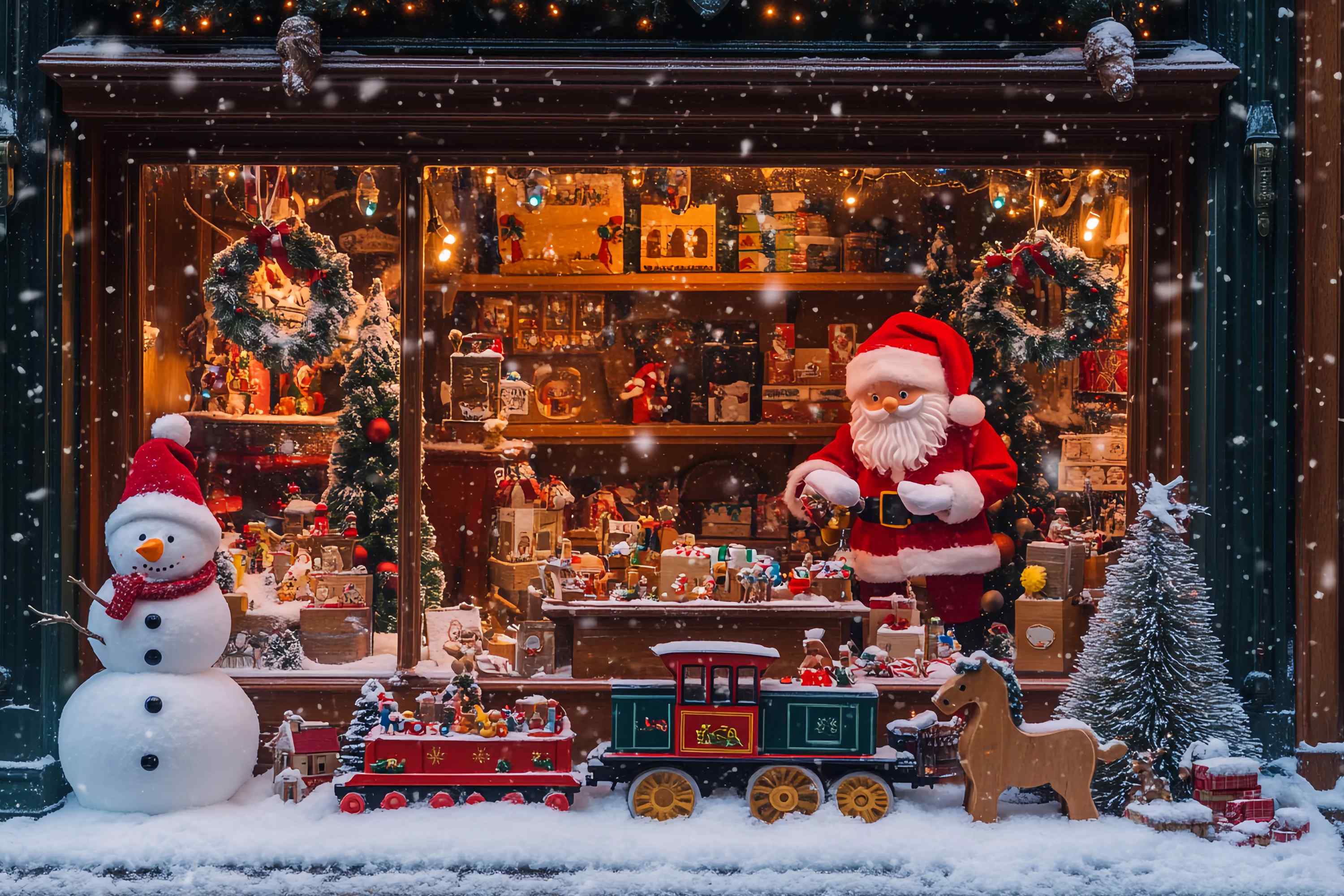 Santa's Workshop Backdrop Snowy Toy Shop Santa Train Christmas Photo Backdrop UK TWW58-55