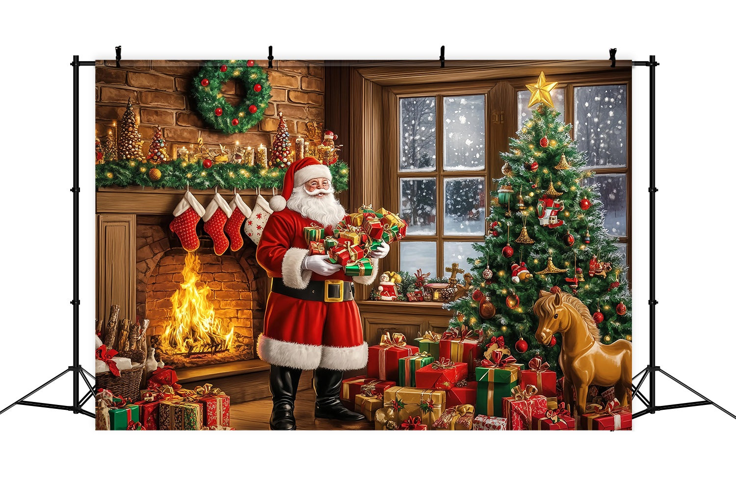Santa Backdrops Santa Fireplace Gift Pile Christmas Backdrops for Photography UK TWW58-57