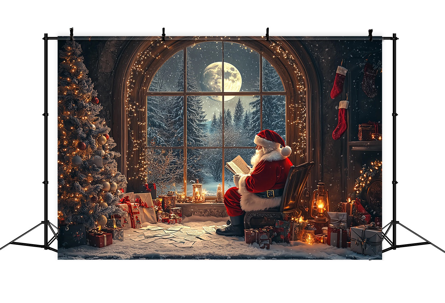 Santa Backdrop Santa Moonlit Window Reading Christmas Backdrop UK TWW58-58