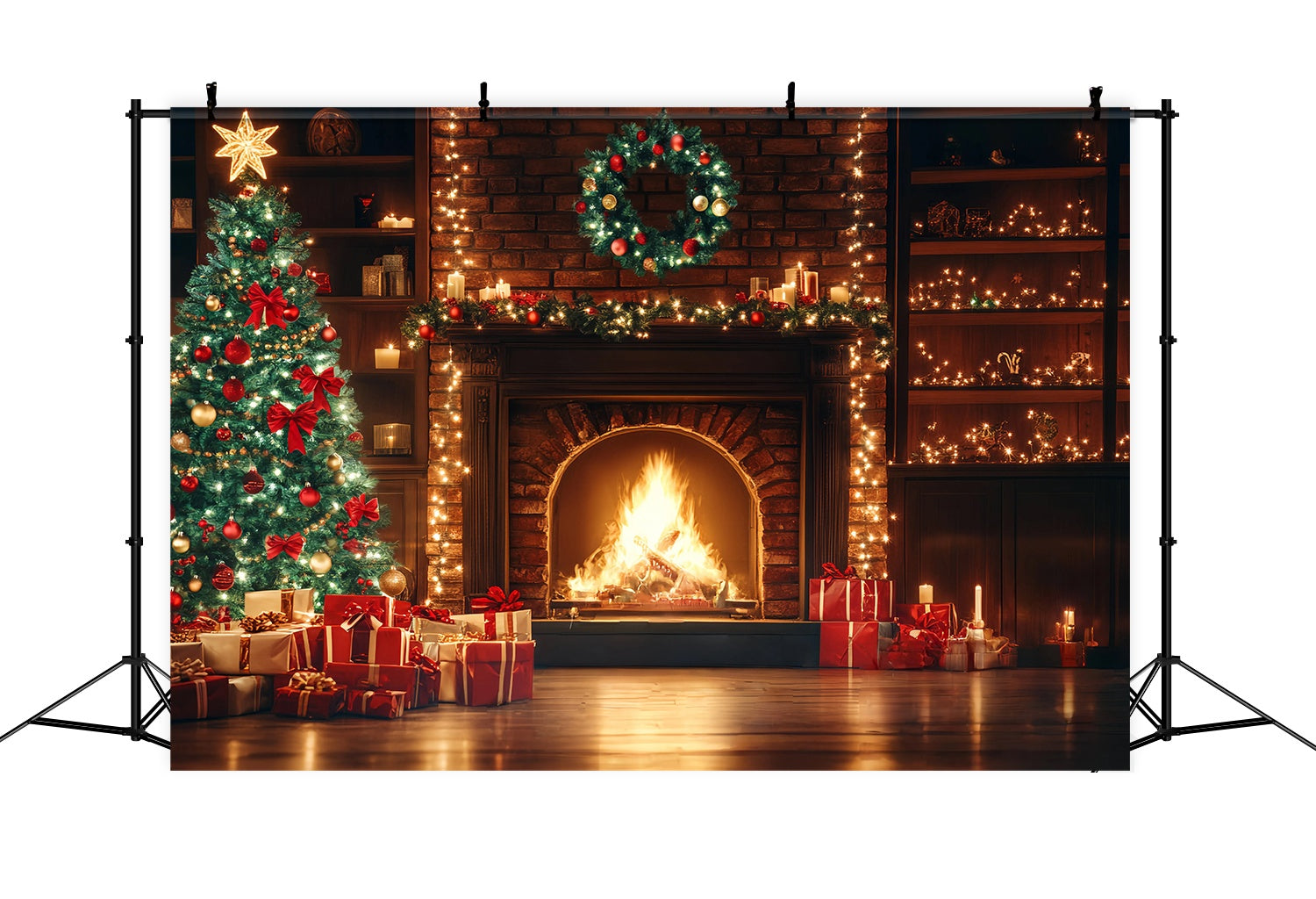 Christmas Fireplace Backdrop Fireplace Garland Christmas Tree Christmas Backdrops for Photography UK TWW58-59