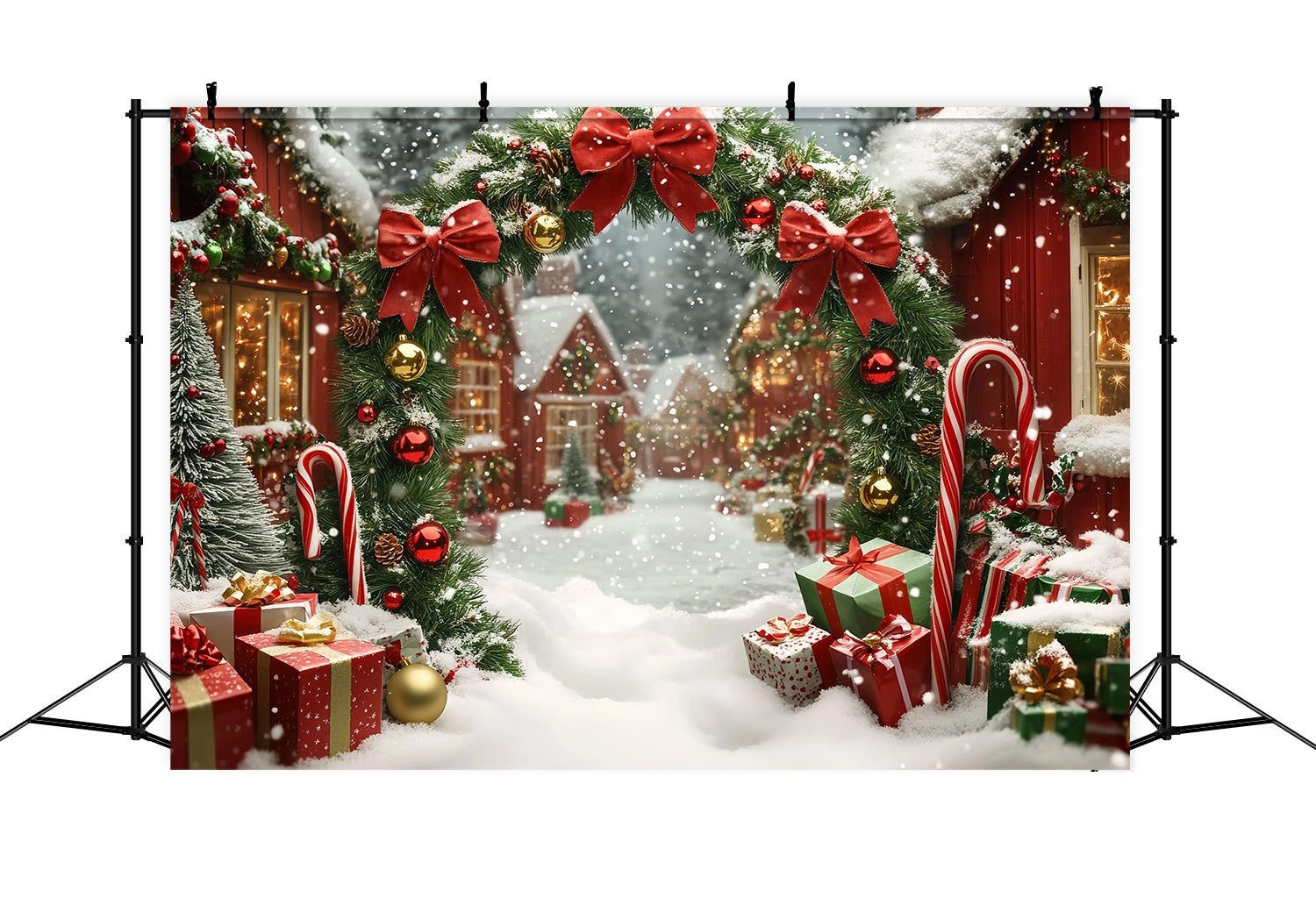 Christmas Village Backdrop Snowy Village Archway Gifts Garland Christmas Backdrop UK TWW58-65