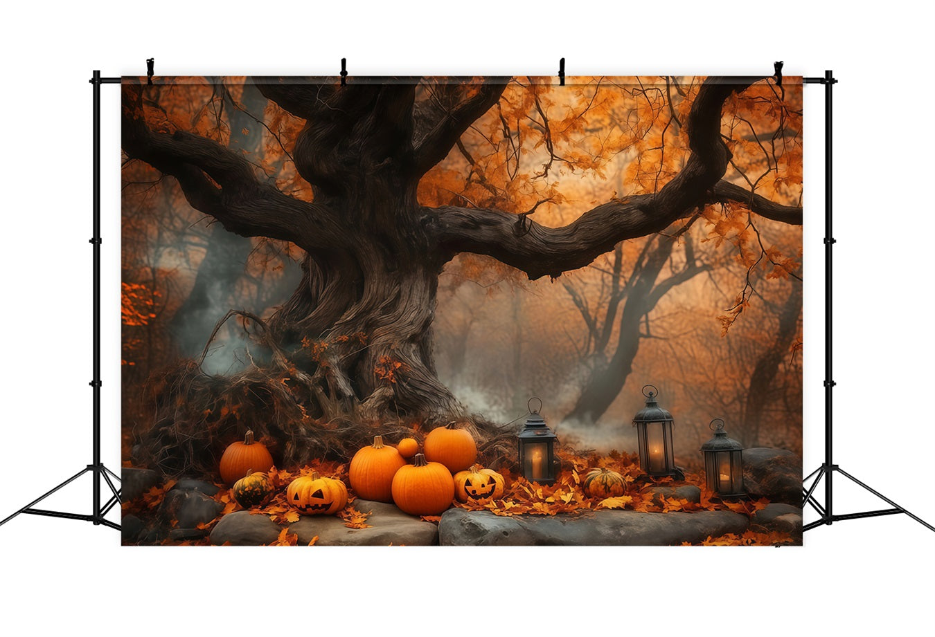Halloween Pumpkin Patch Under Ancient Autumn Tree Halloween Backdrops UK TWW58-7