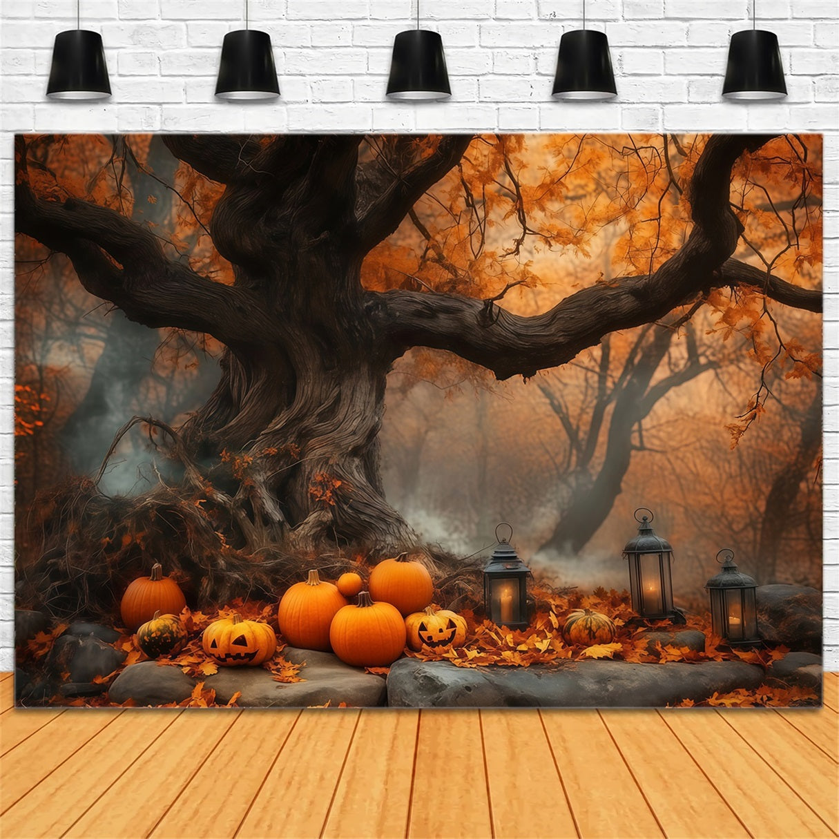 Halloween Pumpkin Patch Under Ancient Autumn Tree Halloween Backdrops UK TWW58-7
