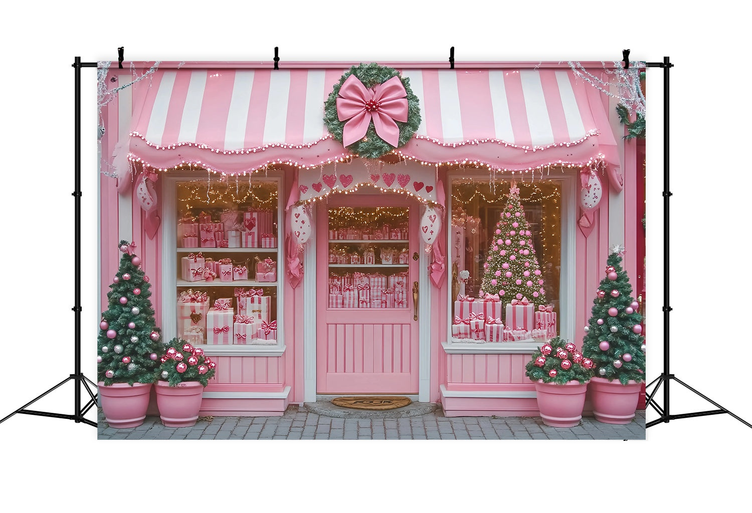 Pink Christmas Backdrop Pink Candy Shop Festive Holiday Display Christmas Backdrops Sale UK TWW58-72