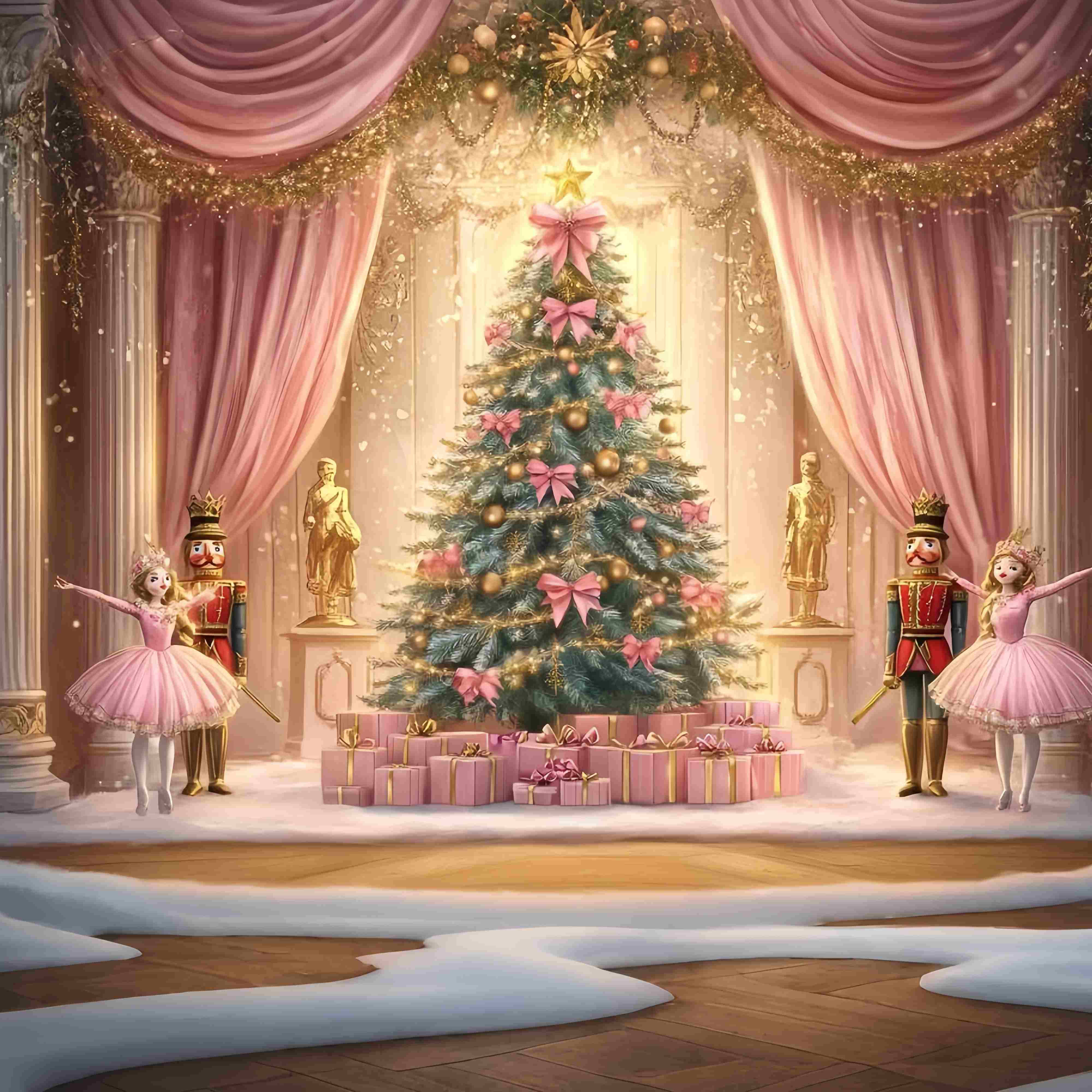 Nutcracker Backdrop Ballet Pink Christmas Magic Christmas Photography Backdrops UK TWW58-74