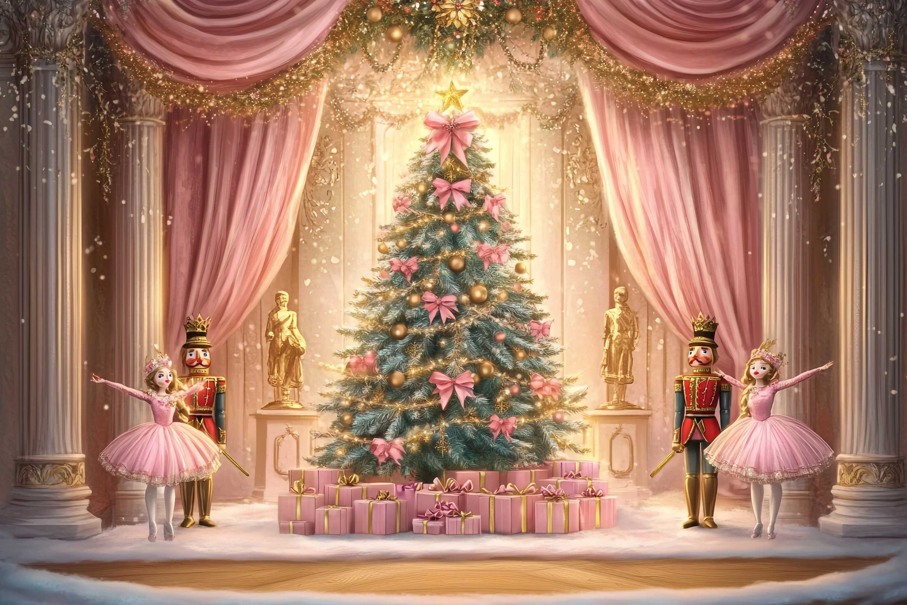 Nutcracker Backdrop Ballet Pink Christmas Magic Christmas Photography Backdrops UK TWW58-74