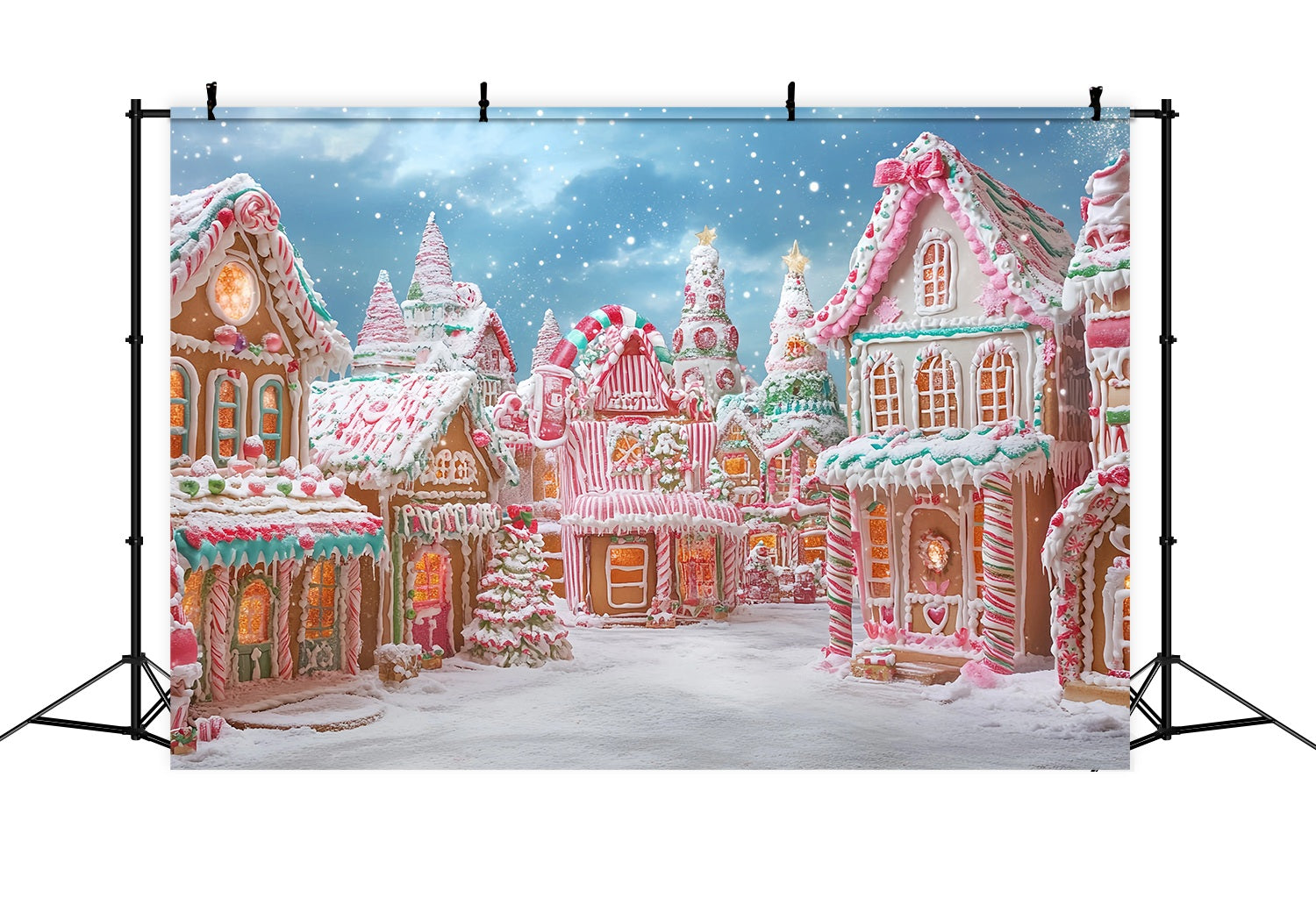Candyland Christmas Backdrop Candy Cane Gingerbread Village Wonderland Christmas Backdrops for Photos UK TWW58-87