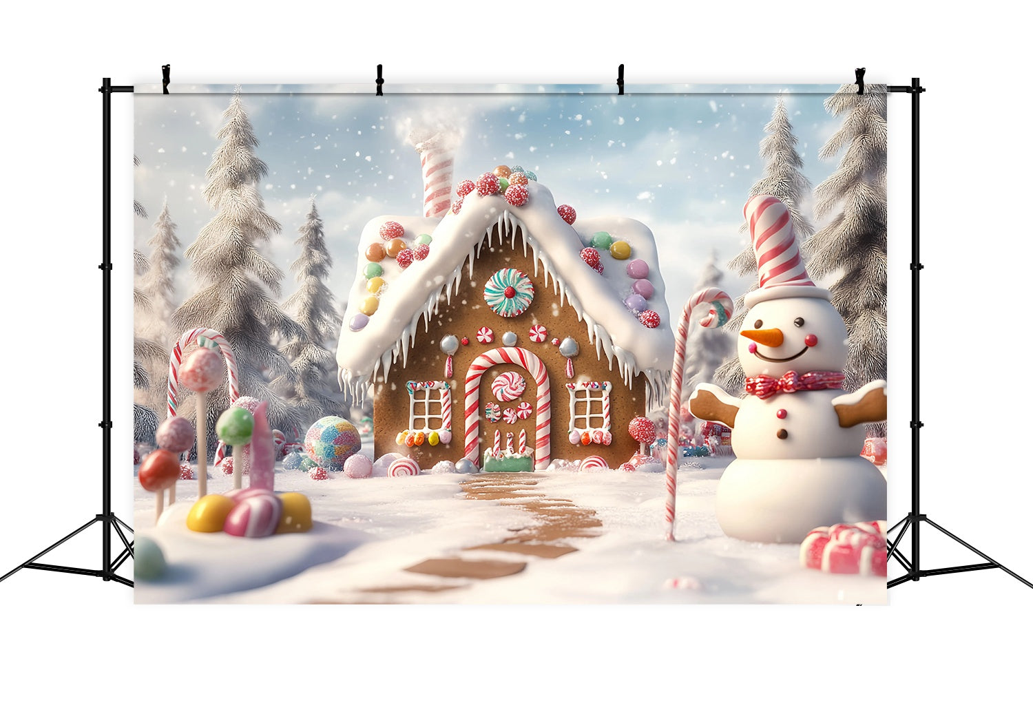 Candyland Christmas Backdrop Gingerbread House Snowman Candy Garden Christmas Backdrops 10x10 UK TWW58-88
