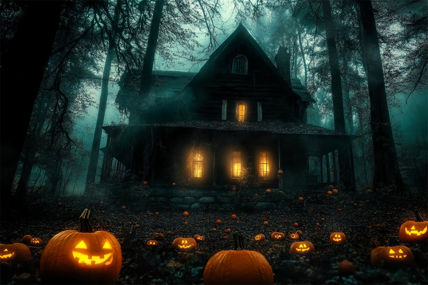 Haunted House Backdrop Pumpkin Path to Haunted Forest House Halloween Backdrops UK TWW58-9