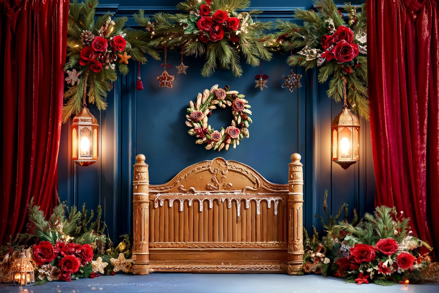 Christmas Headboard Backdrop Festive Red Curtain Garland Christmas Backdrop UK TWW59-100