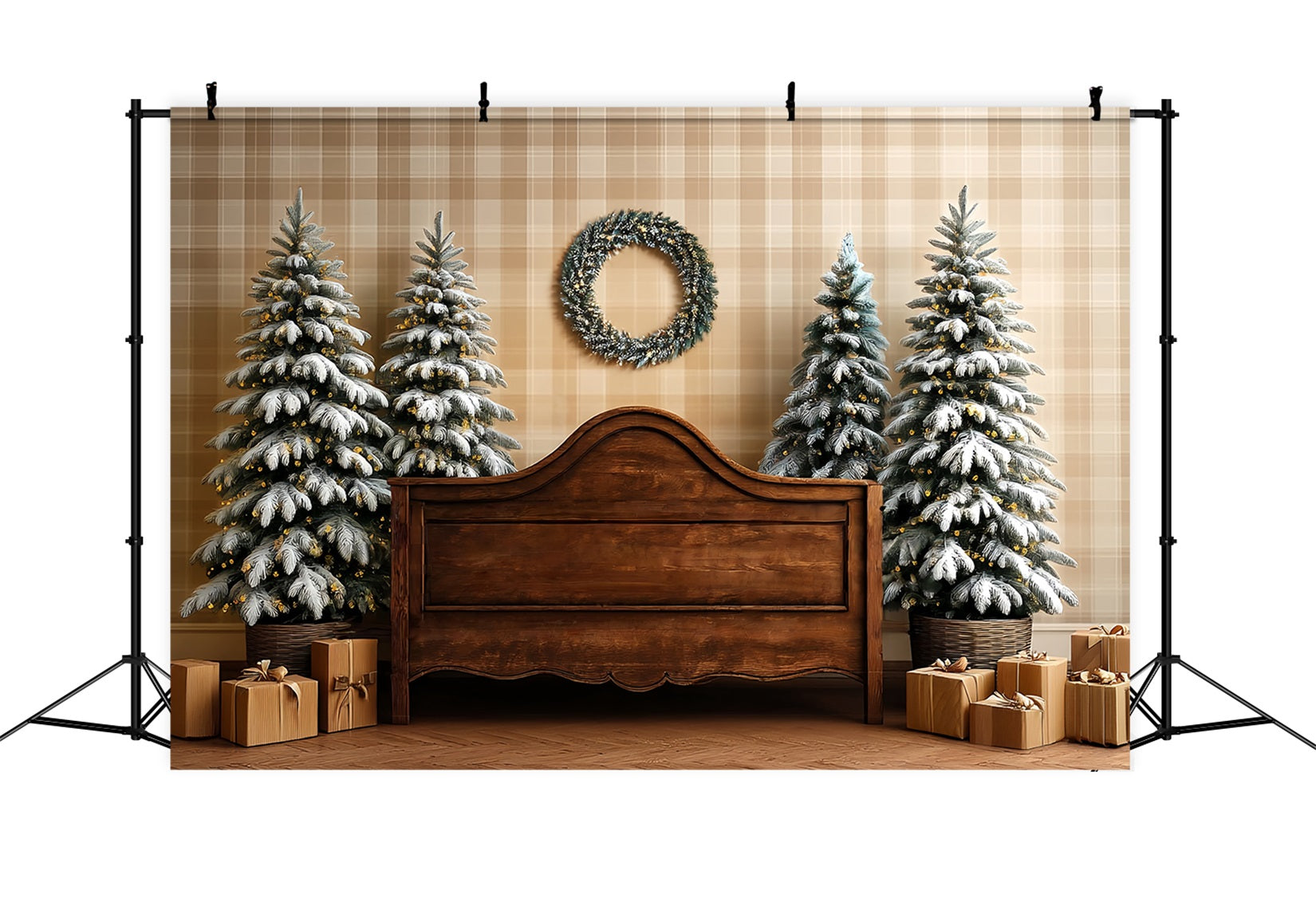 Christmas Headboard Backdrop Frosted Fir Rustic Bed Christmas Backdrops UK TWW59-101