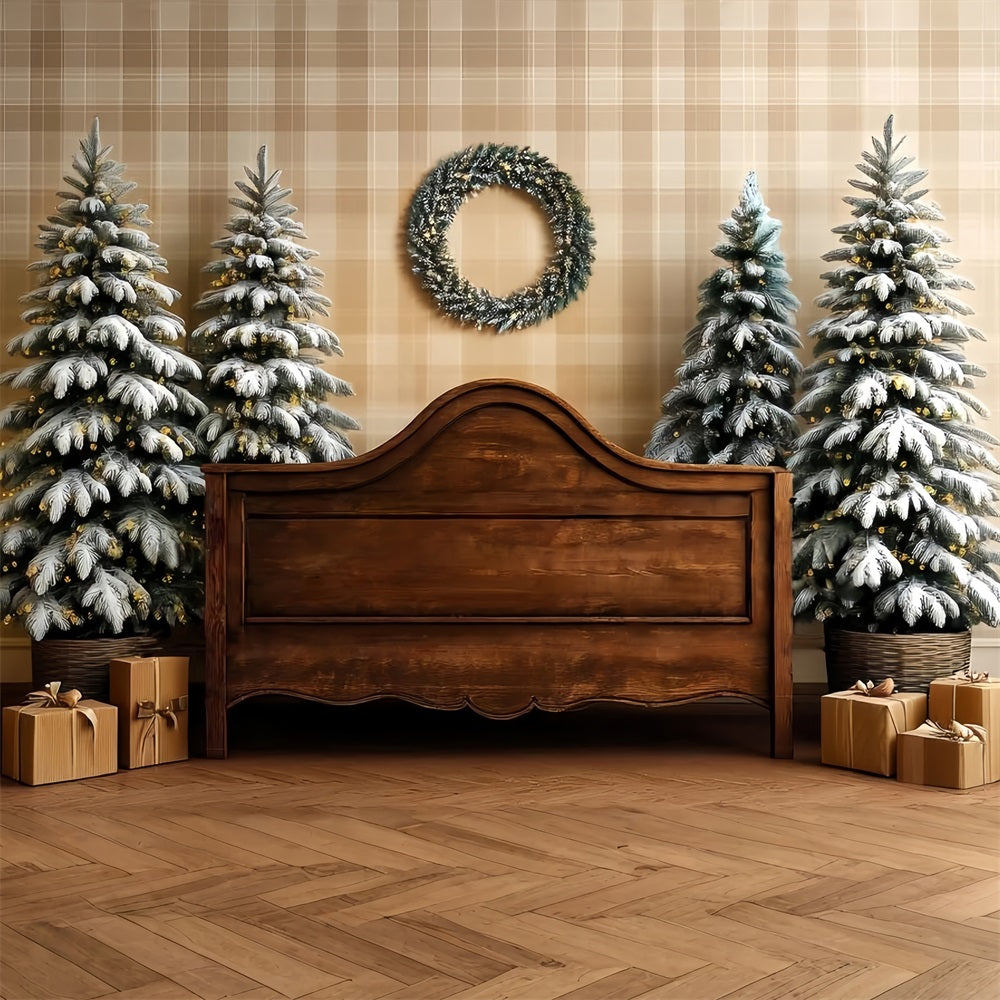 Christmas Headboard Backdrop Frosted Fir Rustic Bed Christmas Backdrops UK TWW59-101