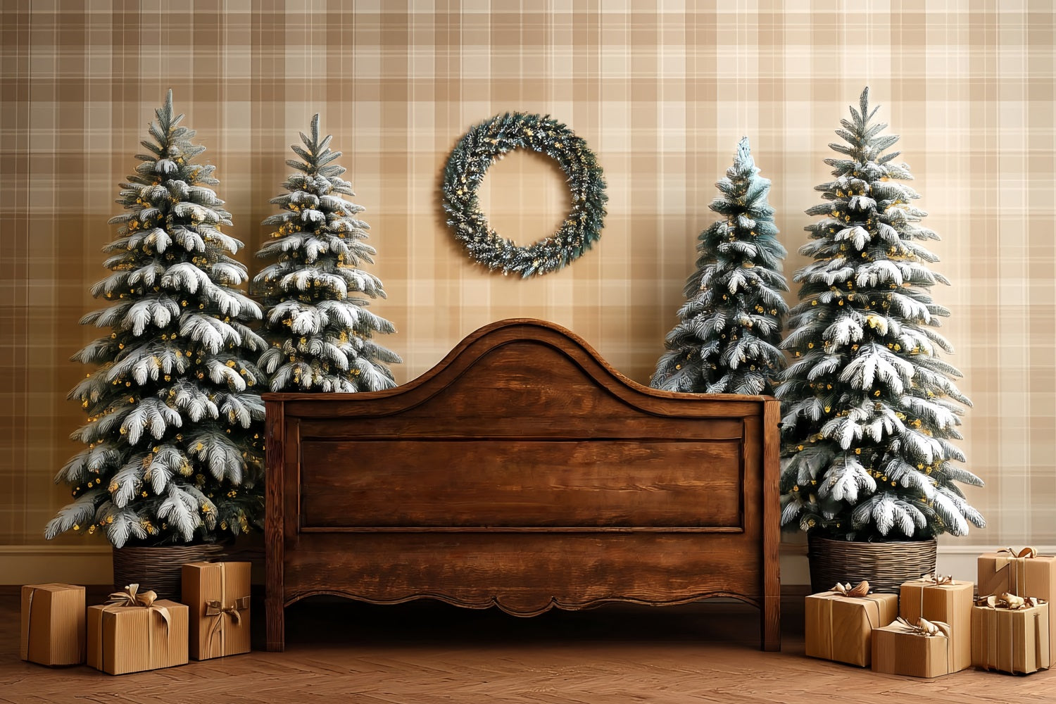 Christmas Headboard Backdrop Frosted Fir Rustic Bed Christmas Backdrops UK TWW59-101