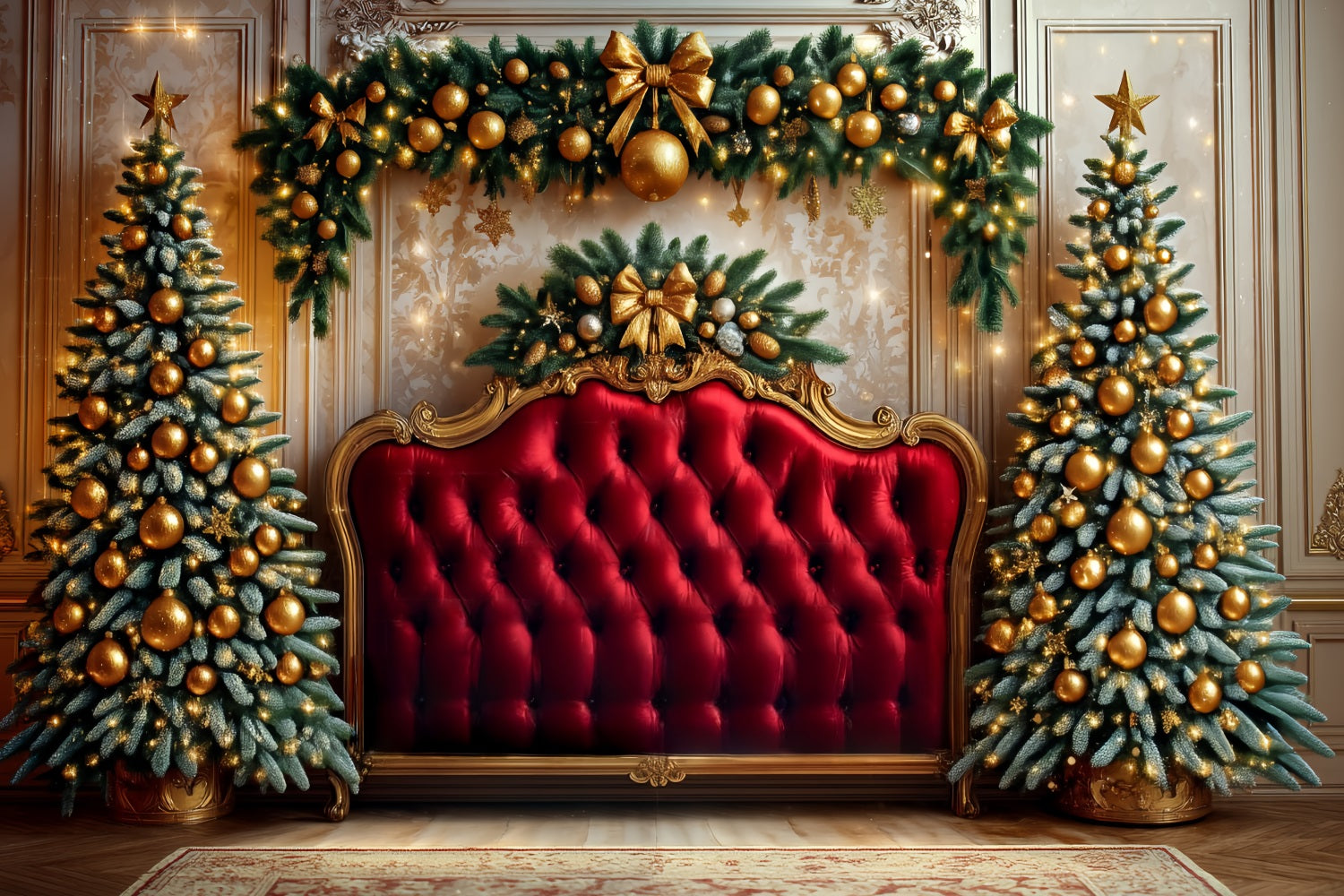 Headboard Backdrop Golden Ornaments Red Velvet Christmas Backdrop Ideas UK TWW59-104