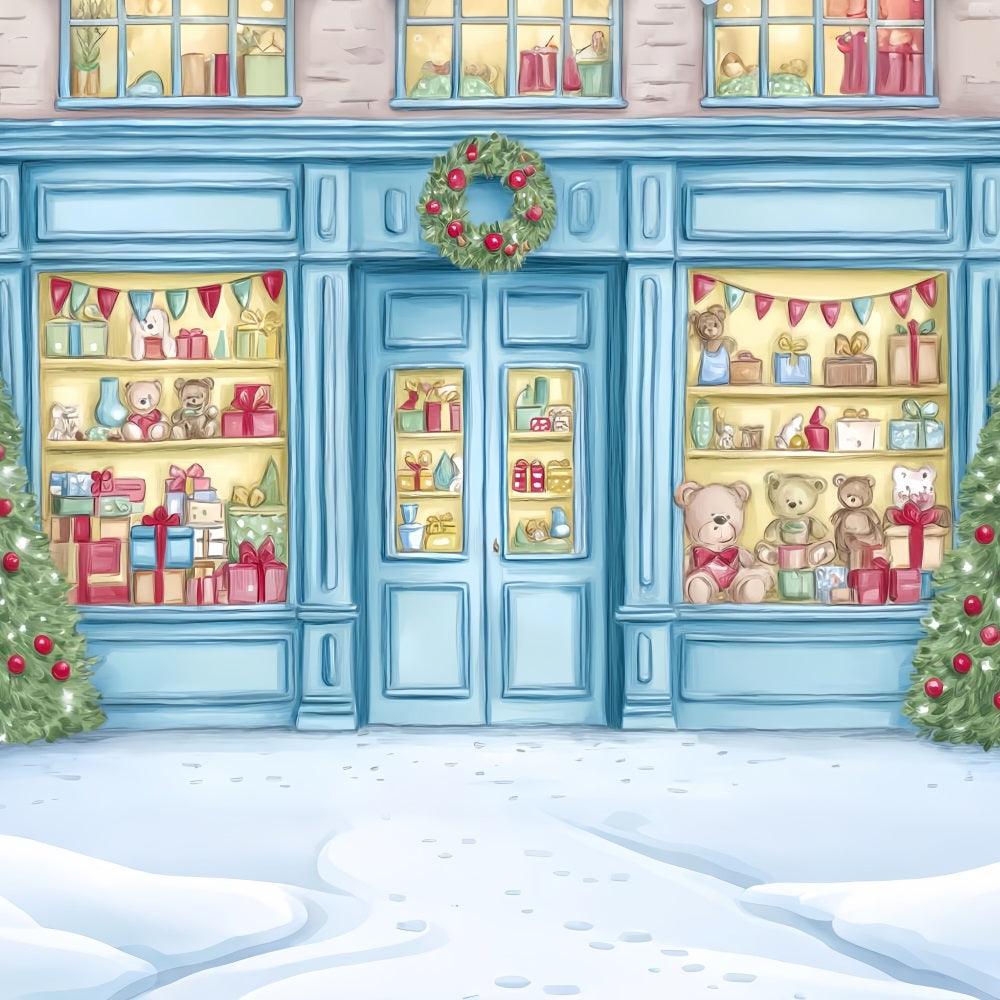 Toy Store Backdrop Toy Storefront Teddy Bears Display Christmas Backdrop UK TWW59-105