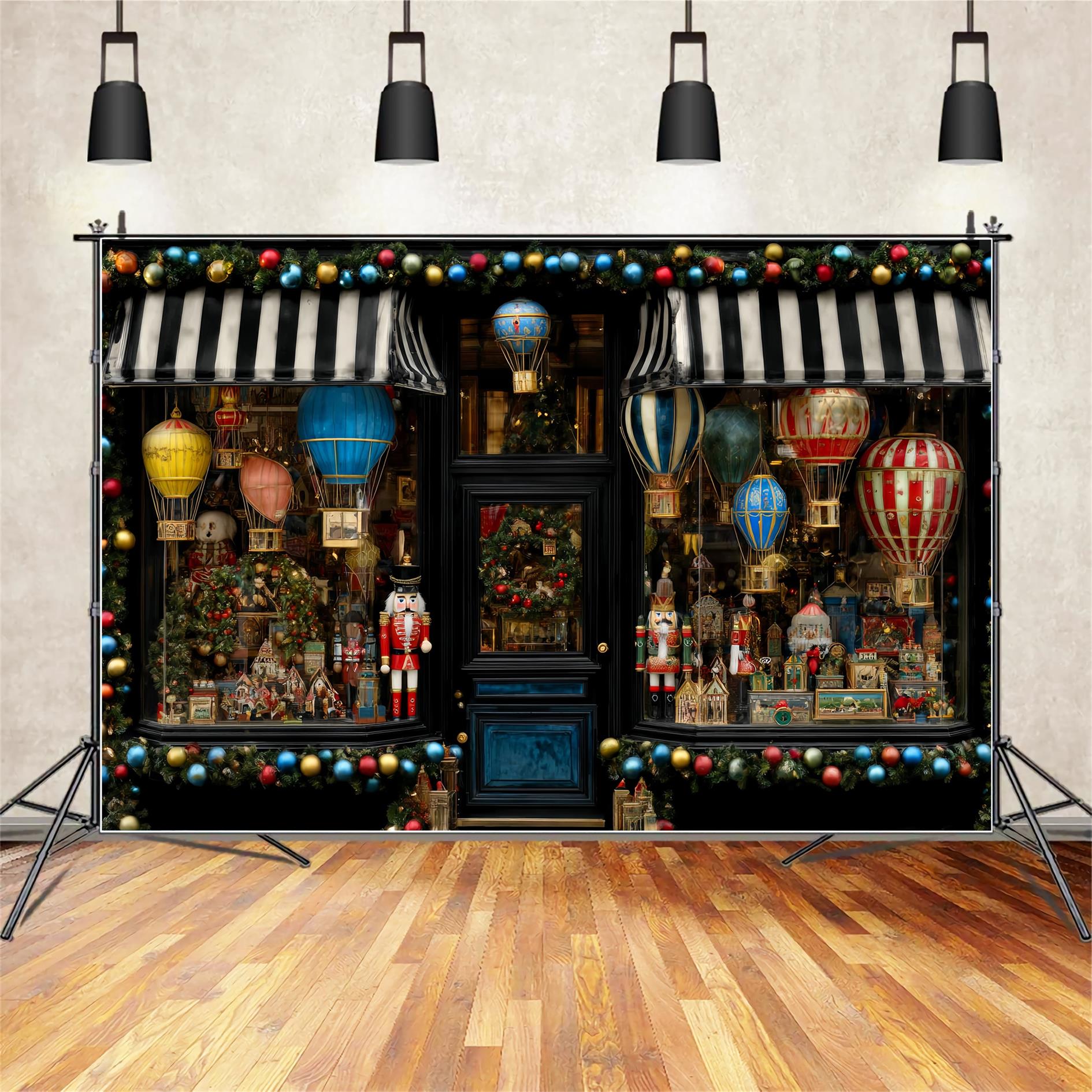 Toy Store Backdrop Nutcracker Hot Air Balloon Display Christmas Photo Backdrop UK TWW59-107