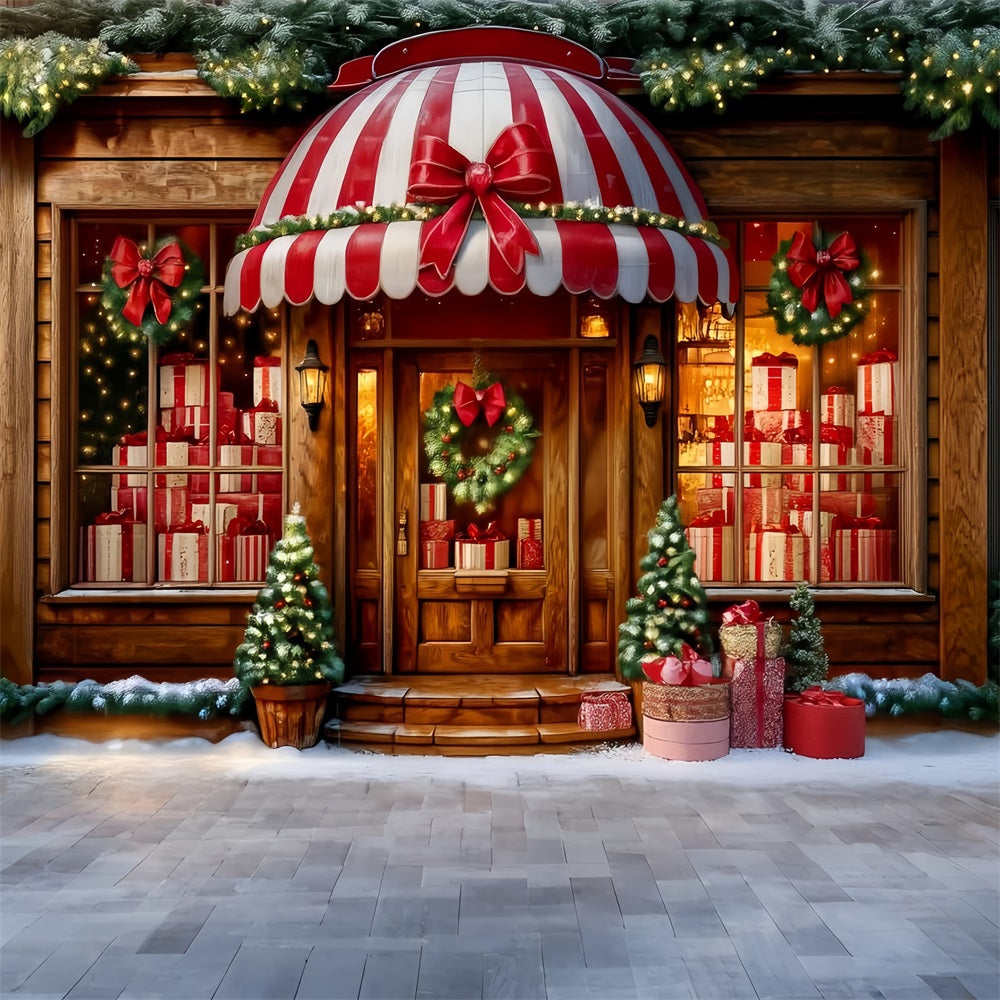 Toy Store Backdrop Striped Awning Gift Shopfront Christmas Backdrop Ideas UK TWW59-108