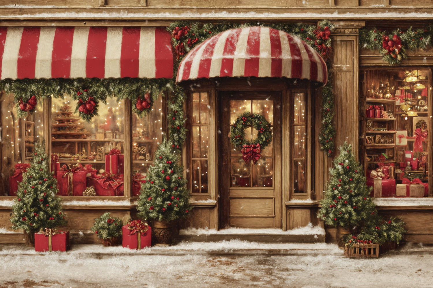 Toy Store Backdrop Candy Cane Gift Shopfront Christmas Photography Backdrops UK TWW59-109