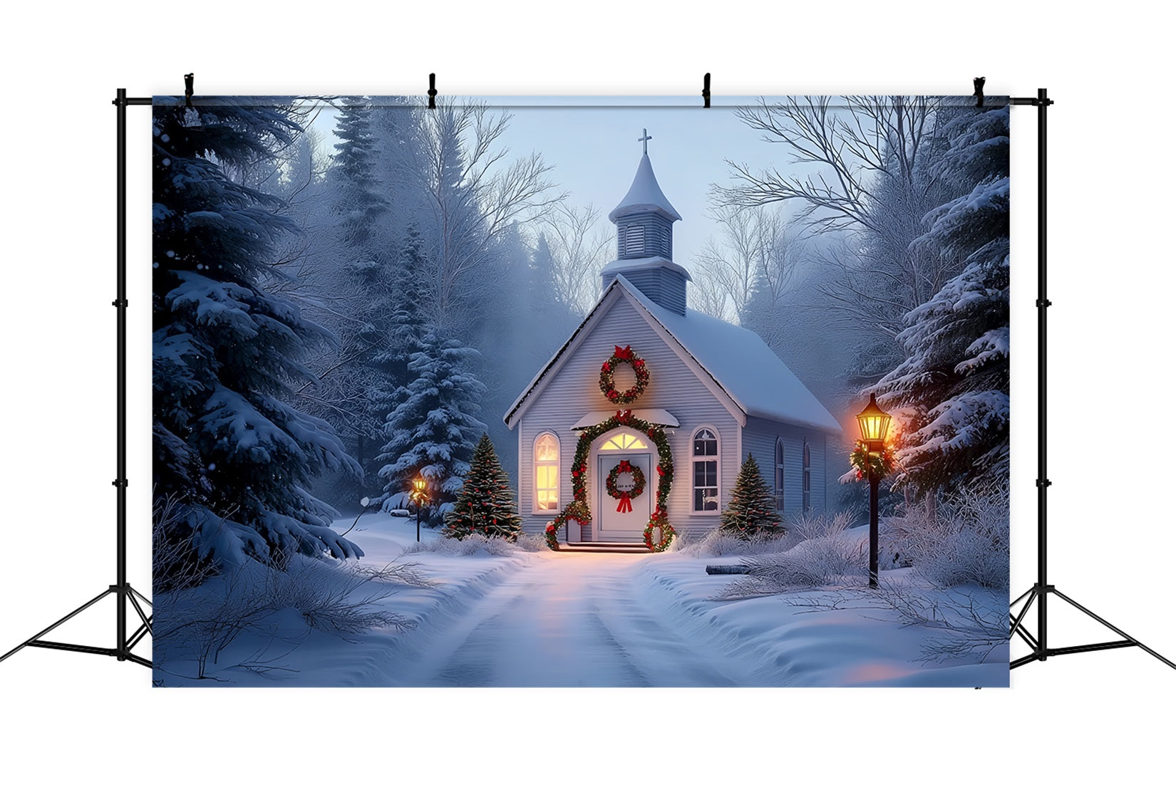 Church Backdrop Frosty Chapel Holiday Glow Christmas Backdrop Photography UK TWW59-113