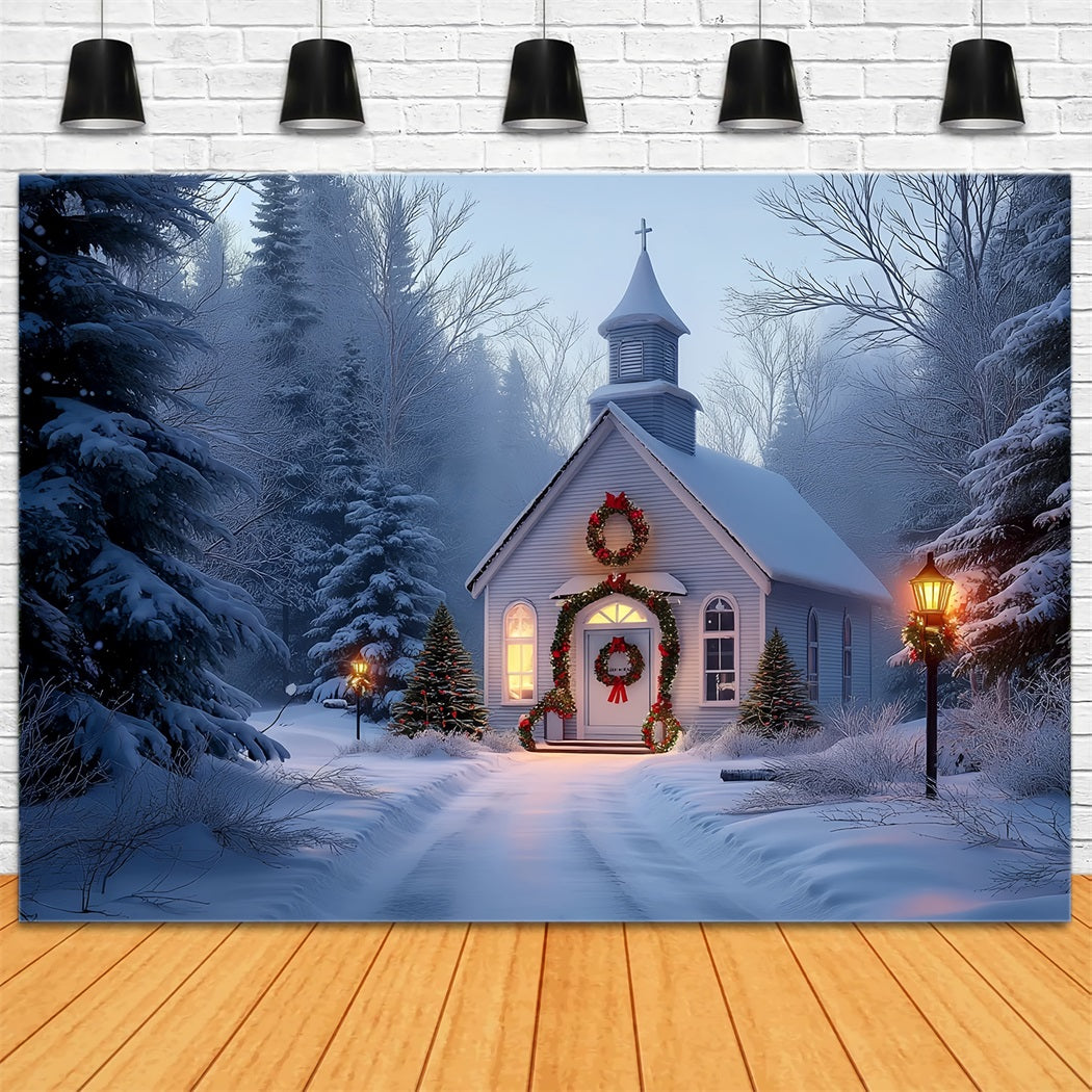 Church Backdrop Frosty Chapel Holiday Glow Christmas Backdrop Photography UK TWW59-113