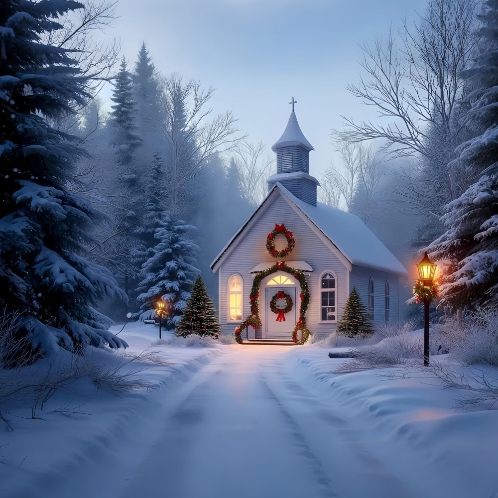 Church Backdrop Frosty Chapel Holiday Glow Christmas Backdrop Photography UK TWW59-113