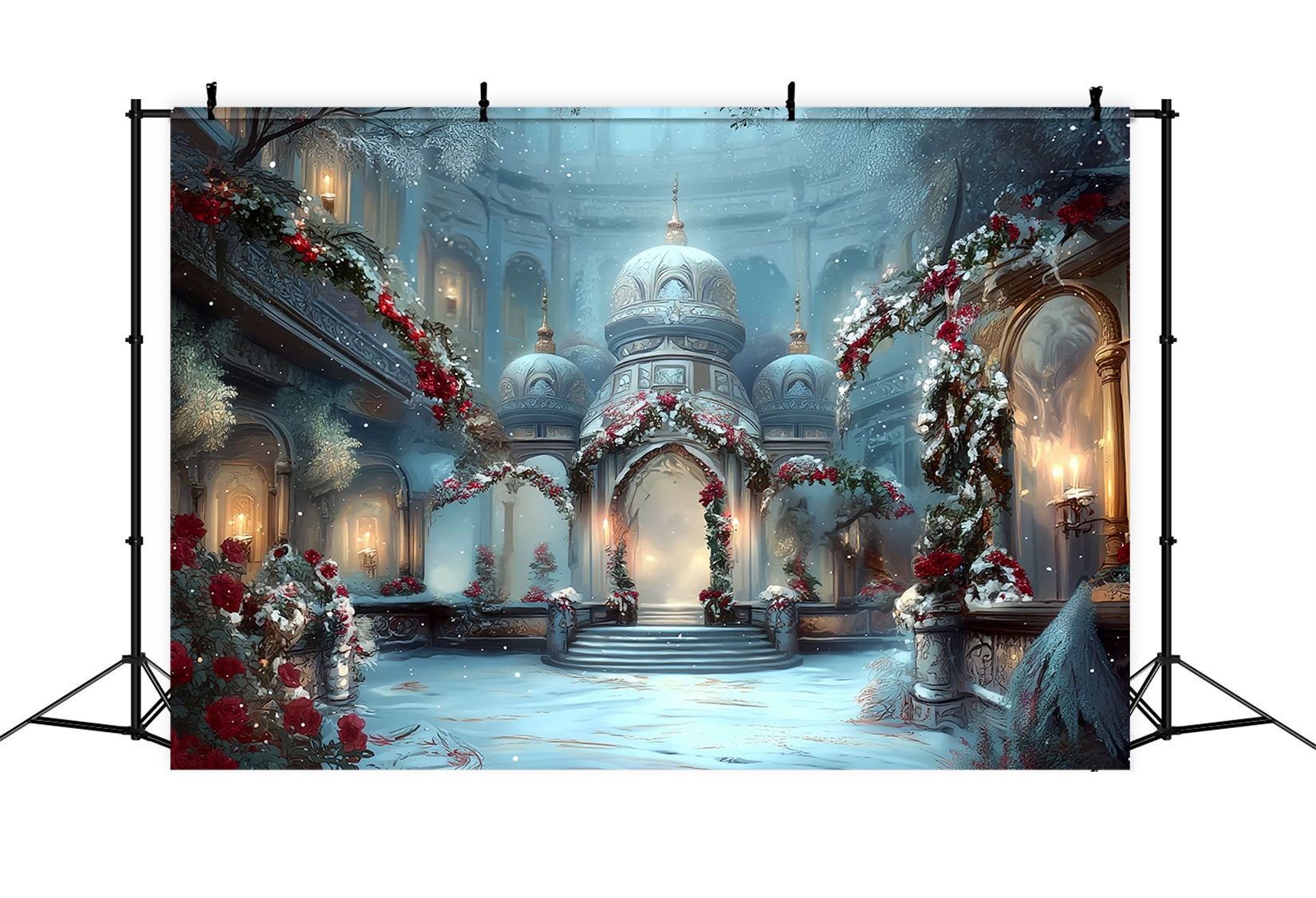 Church Backdrop Snowy Palace Winter Elegance Christmas Photo Backdrops UK TWW59-115