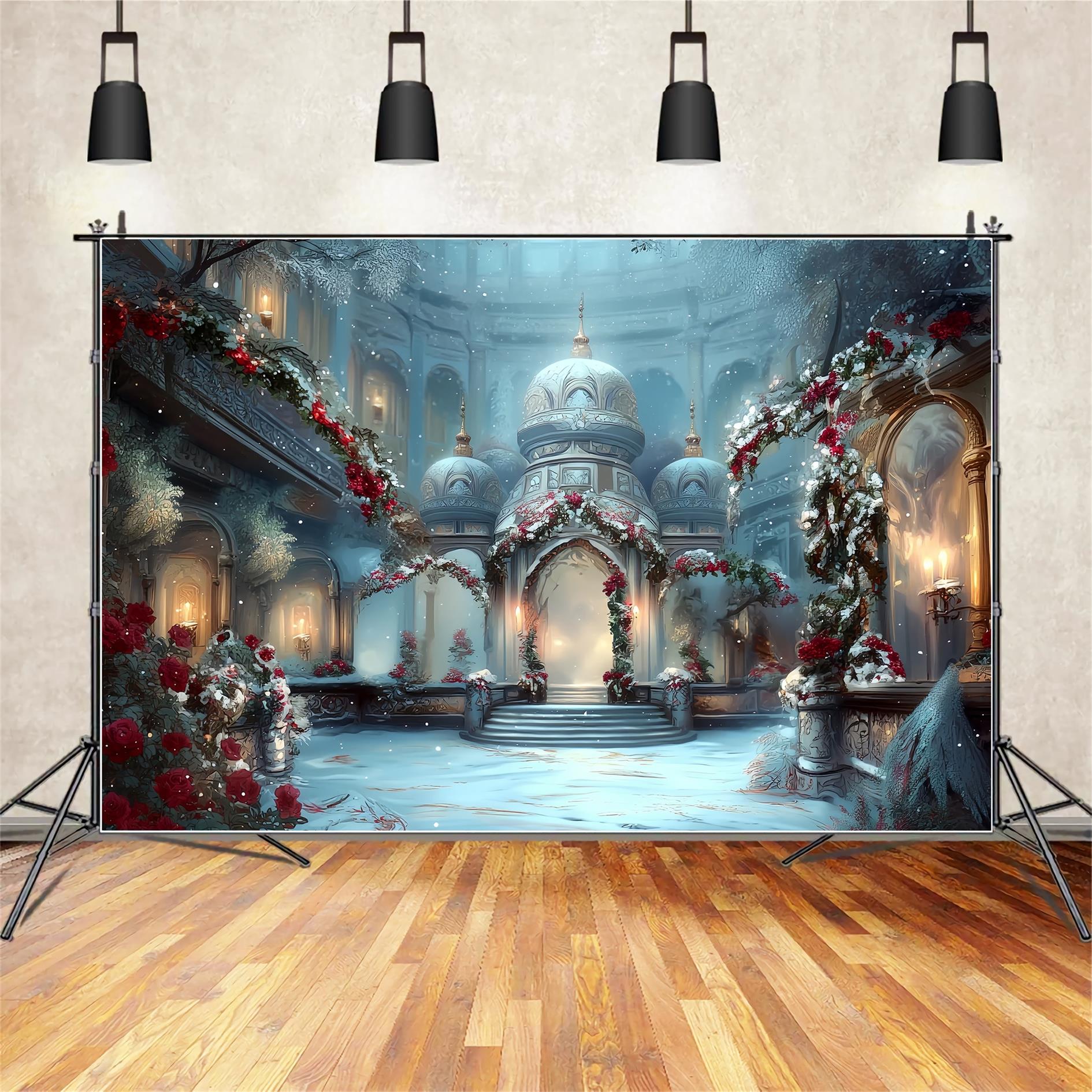 Church Backdrop Snowy Palace Winter Elegance Christmas Photo Backdrops UK TWW59-115