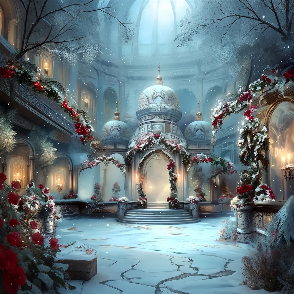 Church Backdrop Snowy Palace Winter Elegance Christmas Photo Backdrops UK TWW59-115