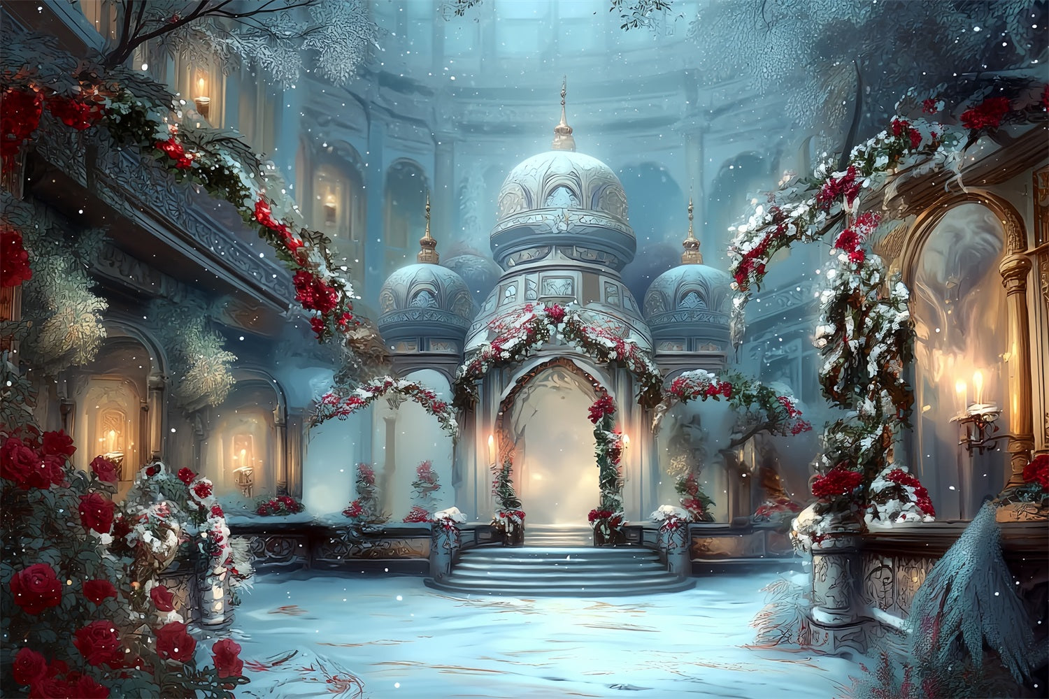 Church Backdrop Snowy Palace Winter Elegance Christmas Photo Backdrops UK TWW59-115