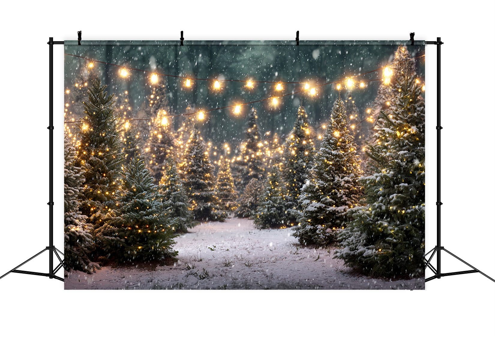 Christmas Farm Backdrop Twinkling Forest Lights Christmas Tree Backdrop UK TWW59-116