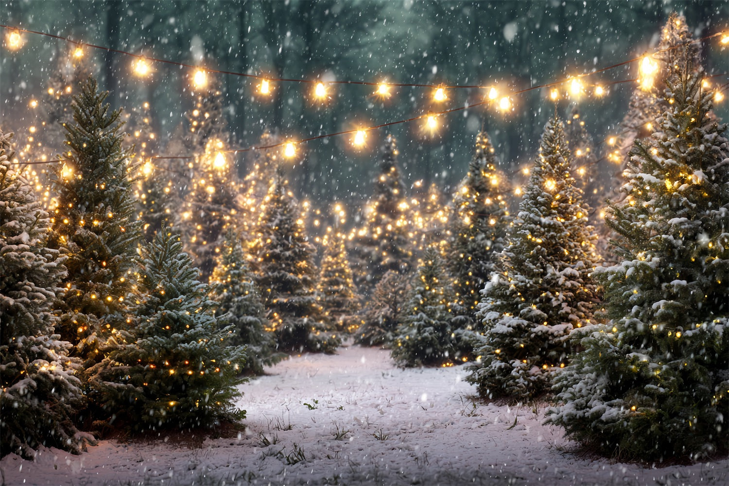 Christmas Farm Backdrop Twinkling Forest Lights Christmas Tree Backdrop UK TWW59-116