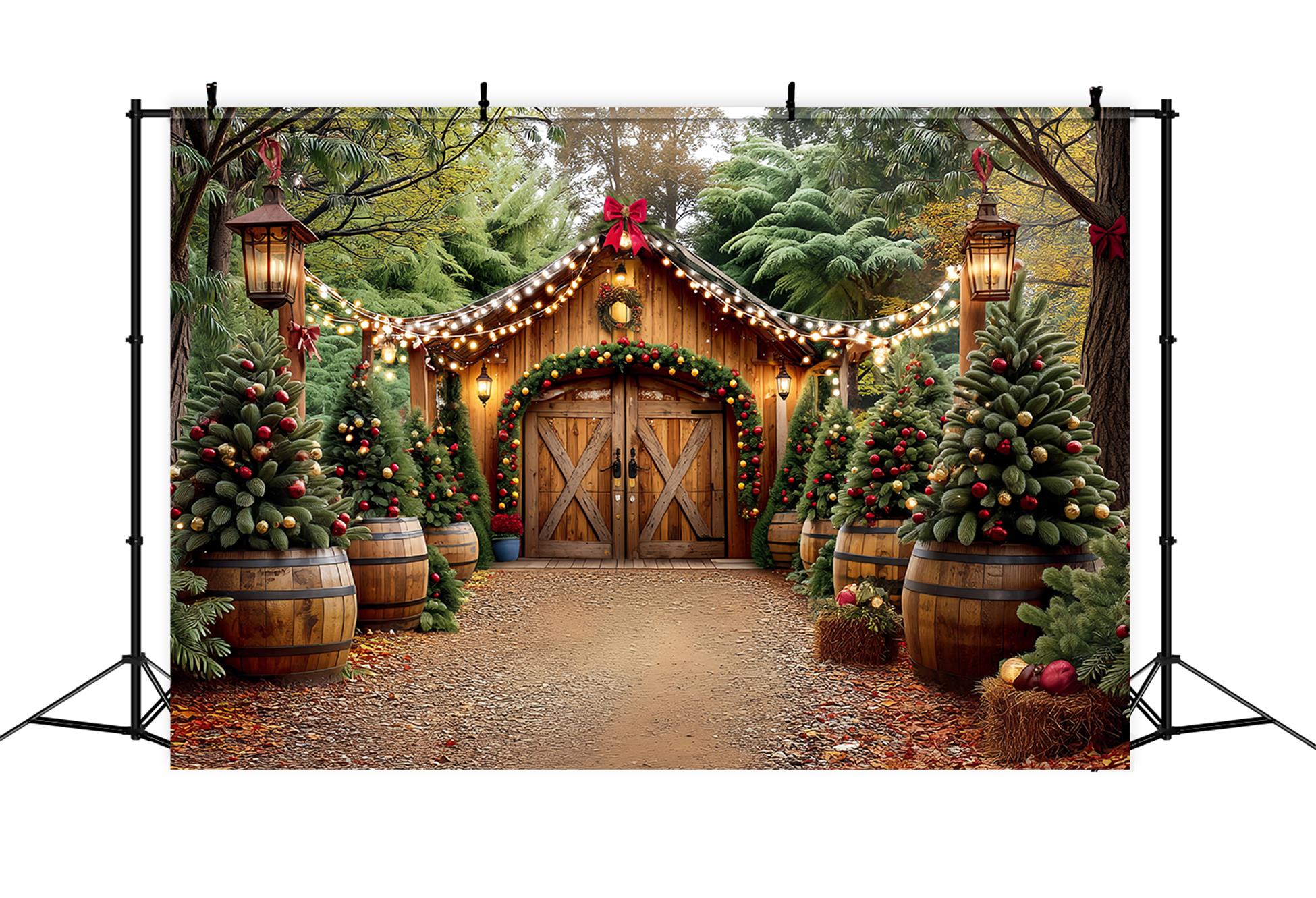 Christmas Farm Backdrop Rustic Barn Entrance Christmas Backdrop UK TWW59-117